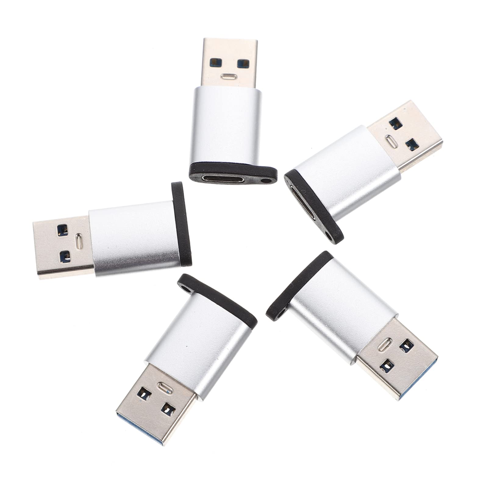 KOMBIUDA 5-Pack USB C to USB Adapter Converter for Laptop Charger Accessory, Silver, No Wires, Perfect for MacBook, iPad, and Smartphone Charging