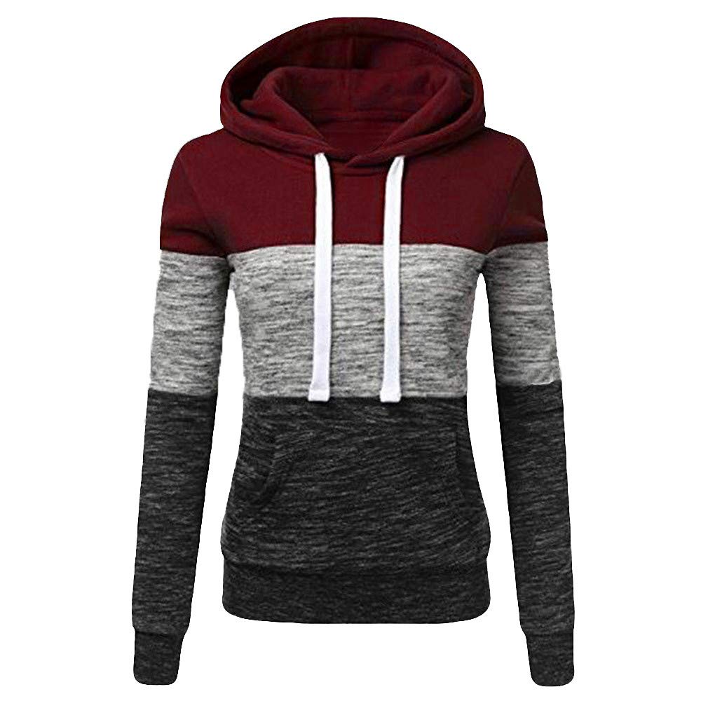 Pervobs Women's Casual Patchwork Hooded Sweatshirt with Pocket - Cozy Pullover Jumper Blouse for Everyday Wear | Perfect for Fall, Winter & Outdoor Activities