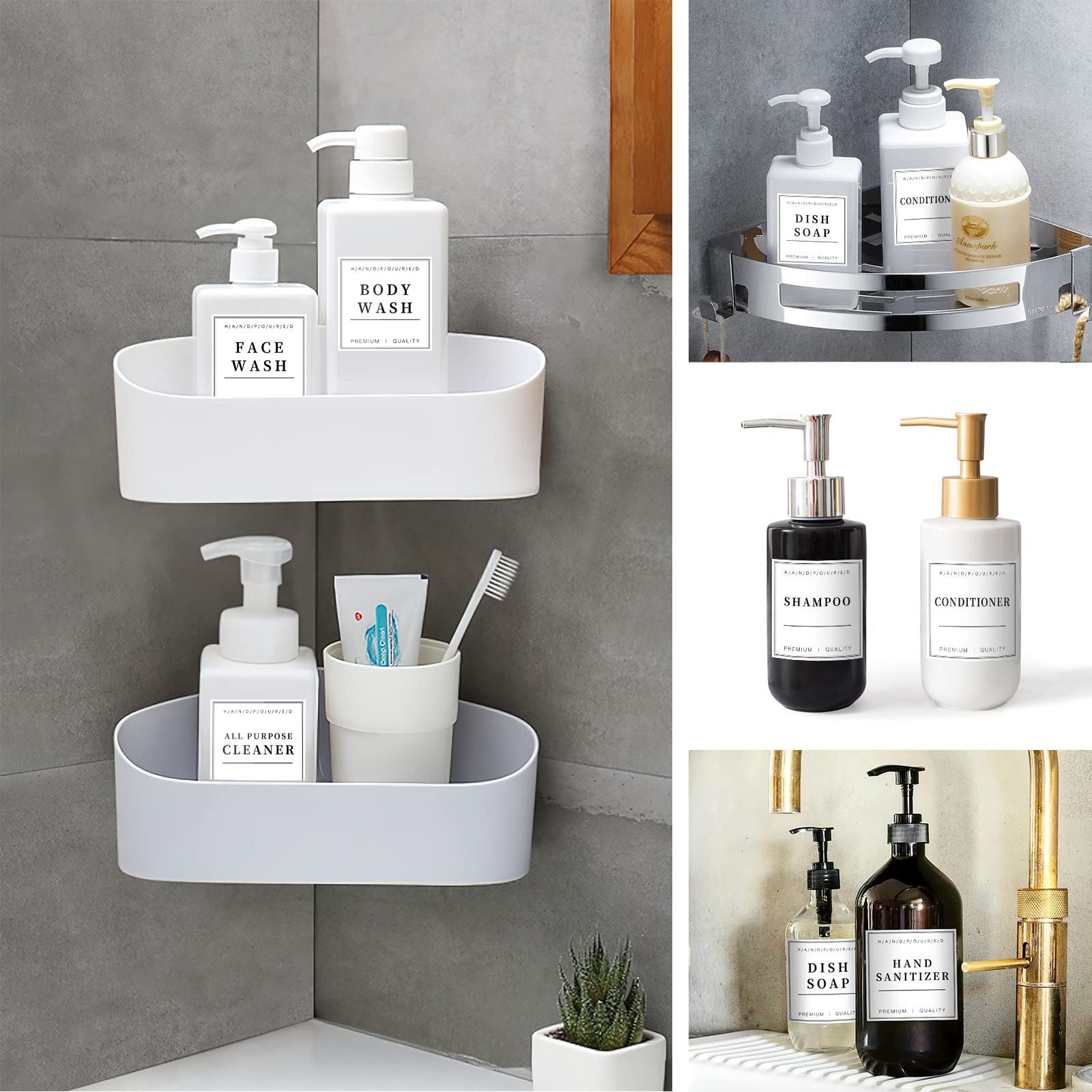 36PCS Waterproof Removable Labels for Bottles - Hand Soap, Lotion, Shampoo & Conditioner Dispenser Stickers - Bathroom & Kitchen Organization for Glass/Plastic Containers - Perfect for Home, Office & Travel Use