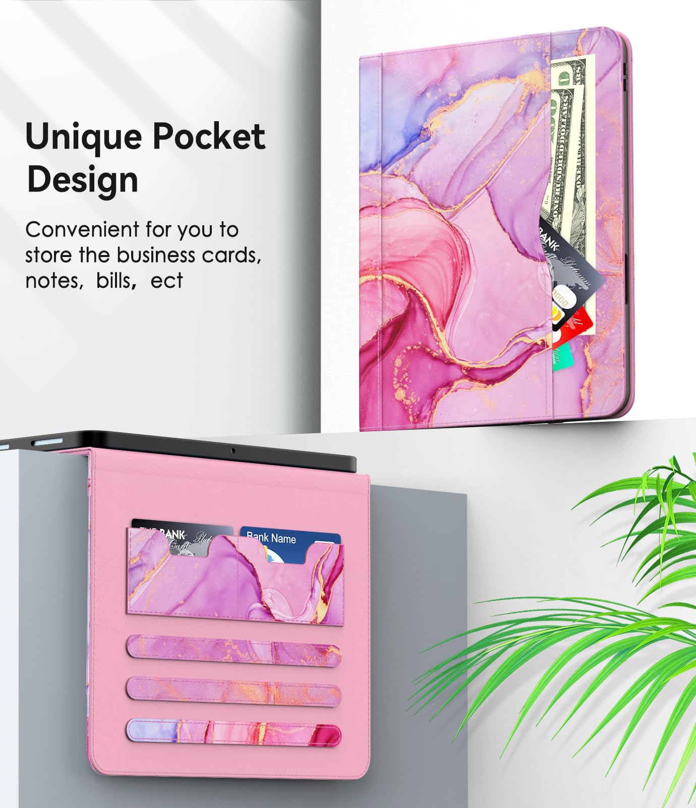 Premium Marble Pink iPad Case for iPad Air 5th/4th Gen & iPad Pro 11 inch - Slim Folio Cover with Apple Pencil Holder, Multi-Angle Stand, Auto Wake/Sleep | Perfect for Work, School & Travel Protection