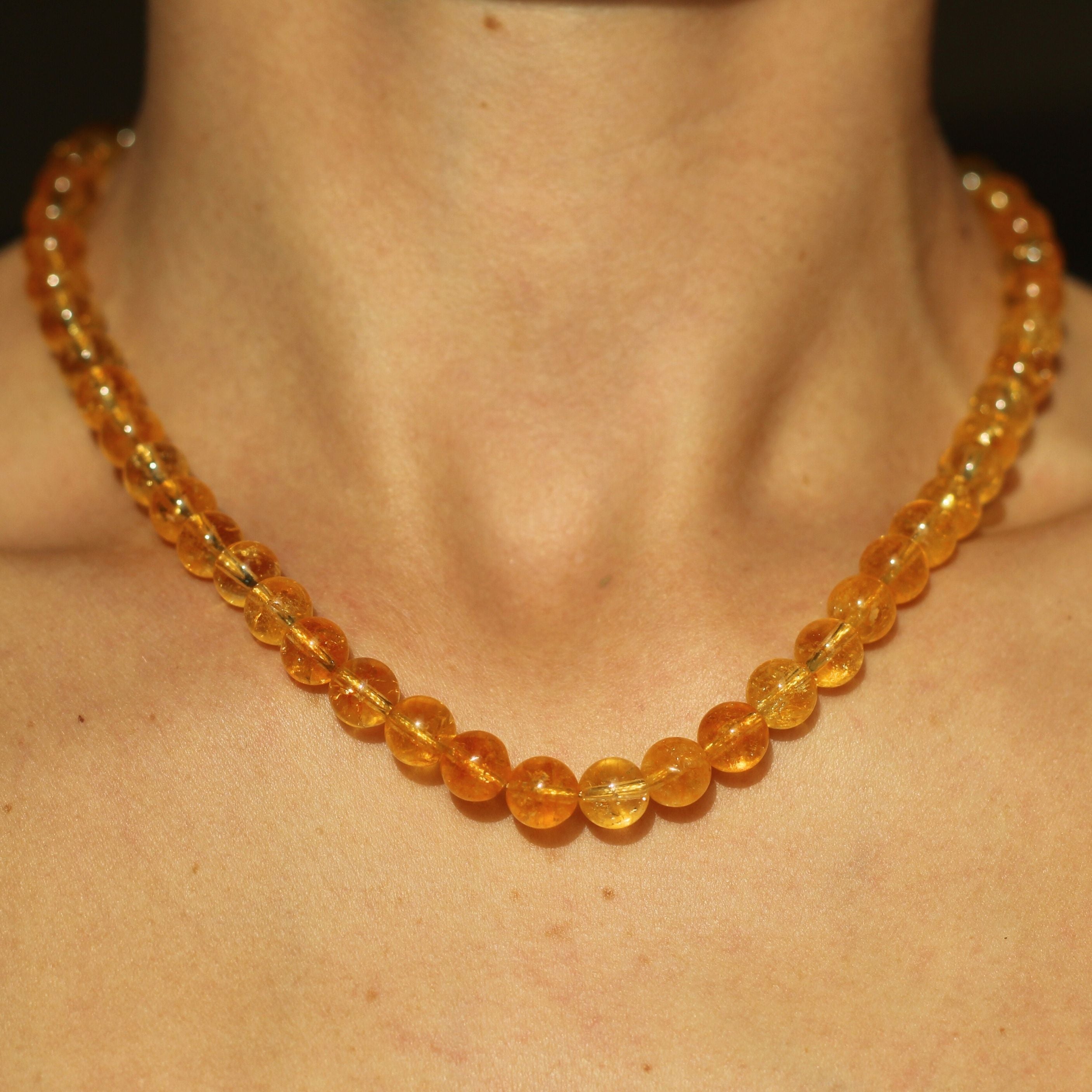 Natural Citrine Gemstone Beaded Necklace for Women - Healing Crystal Jewelry for Energy, Wealth & Positivity - Perfect for Meditation, Yoga & Spiritual Gifts
