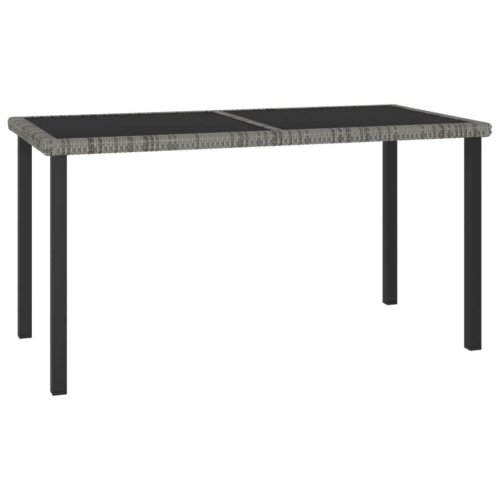 Modern Gray Rattan Coffee Table with Tempered Glass Top - Rectangle Outdoor Dining & Side Table for Patio, Garden, Backyard (55.1