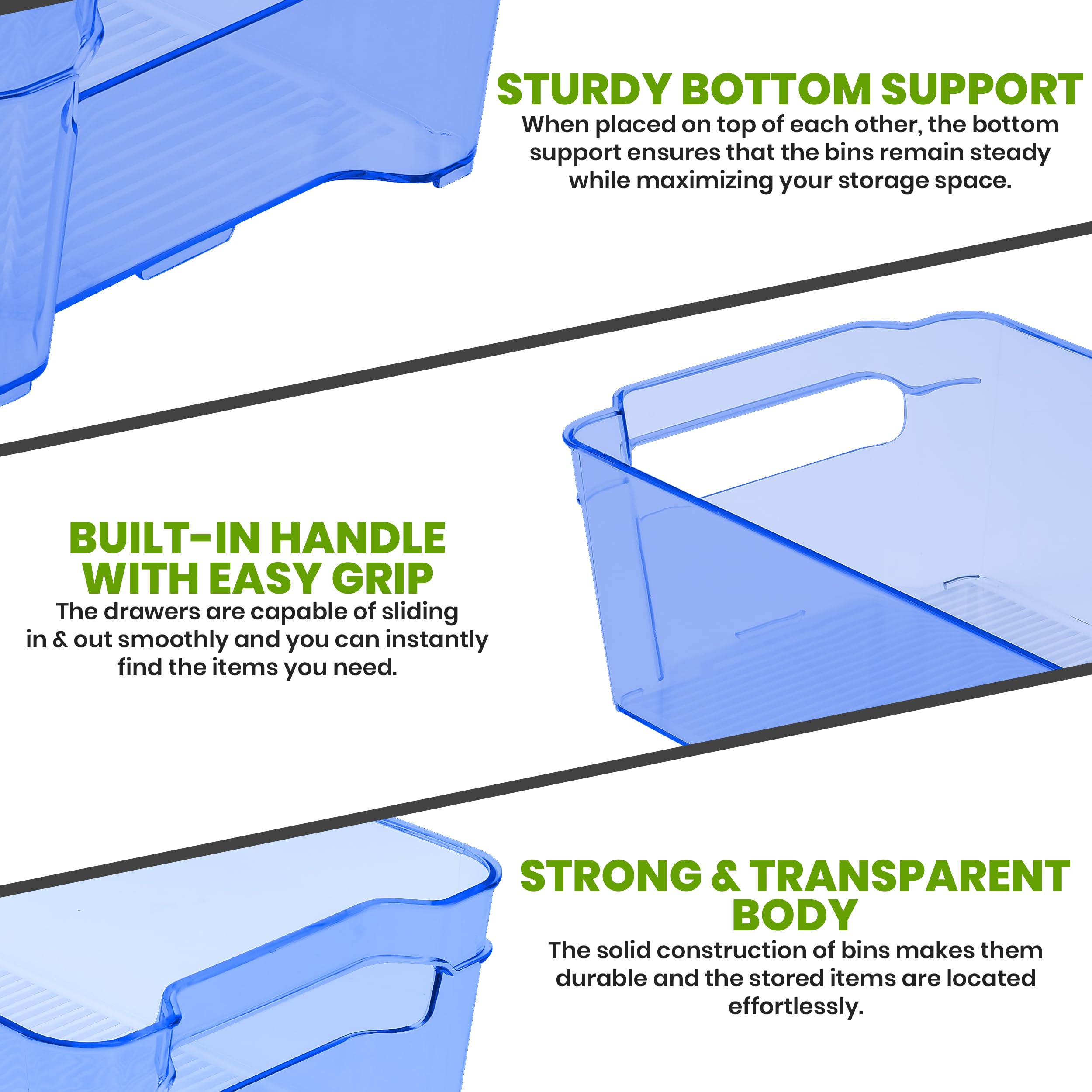 Utopia Home - 8 Pack Stackable Refrigerator Organizer Bins for Fridge & Pantry Storage - Kitchen Organization Containers for Fruits, Vegetables & Snacks - Durable Plastic Storage Bins in Blue - Perfect for Home, Office & Dorm Organization