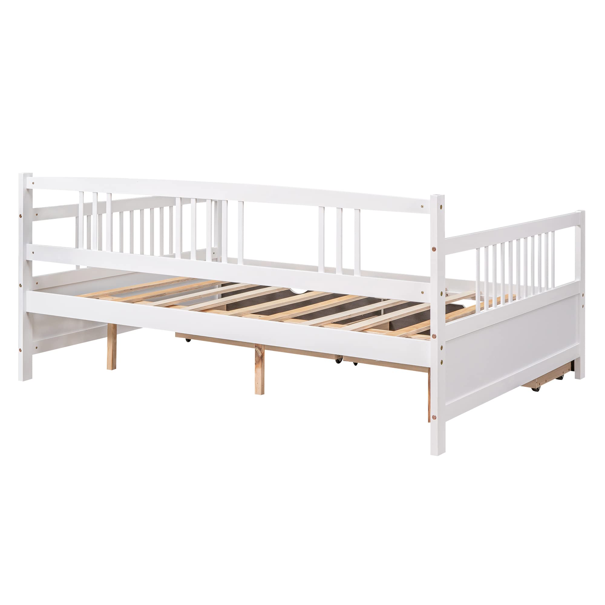 MERITLINE Twin Size Wood Daybed with Storage Drawers - Convertible Sofa Bed for Teens & Adults - White (Twin) | Perfect for Small Bedrooms, Guest Rooms & Dormitories