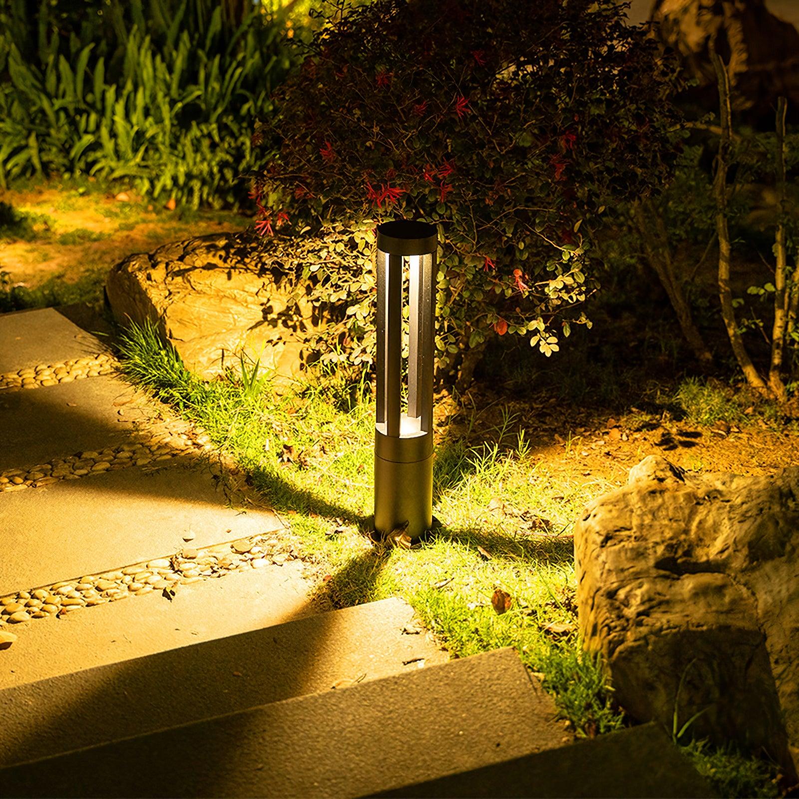 Solar Powered Black Cylindrical Outdoor Garden Lights - Waterproof LED Landscape Lighting for Patio, Yard, Pathway & Backyard Decor