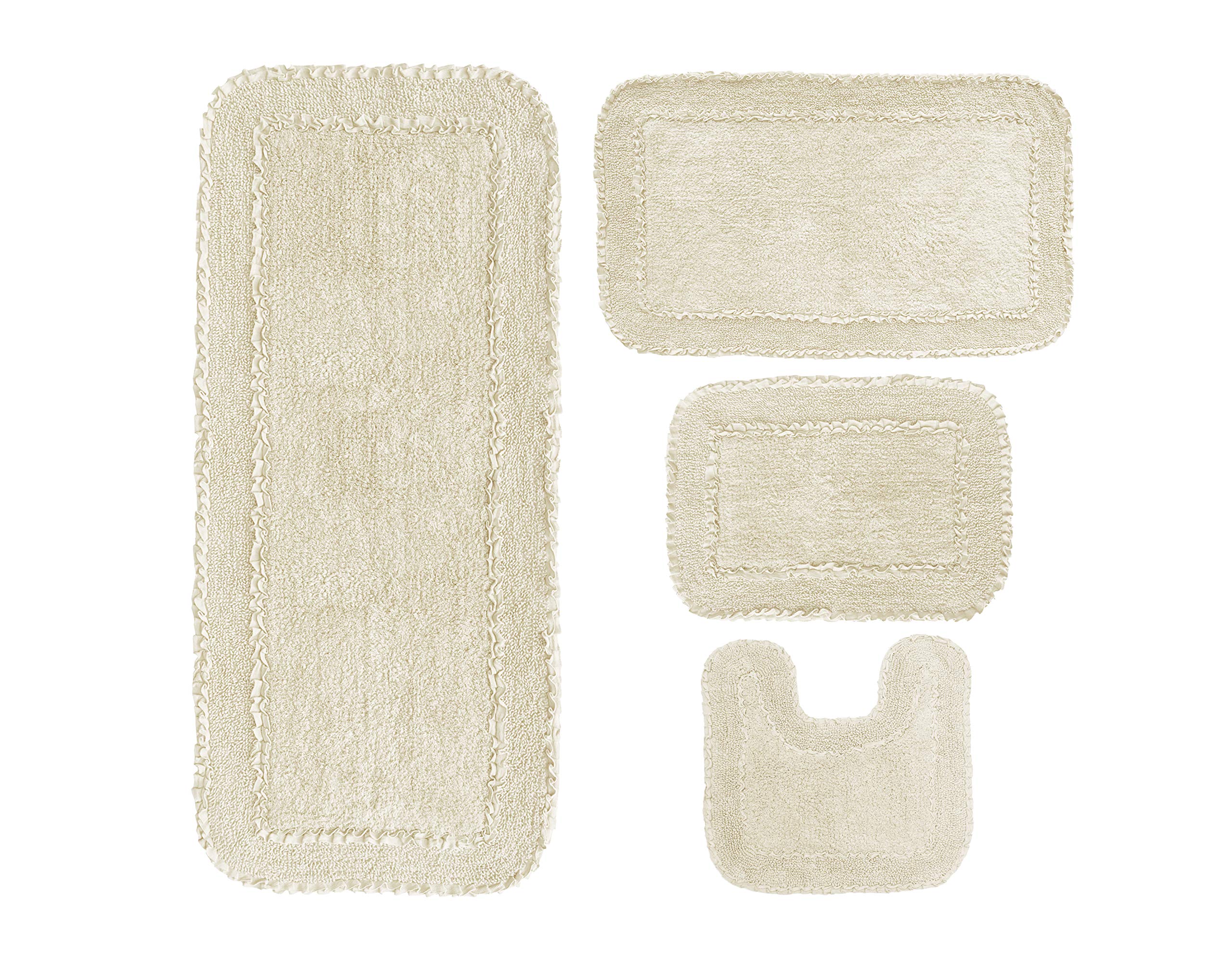 Premium 100% Cotton Bathroom Rug Set - Ultra Soft & Absorbent Non-Slip Bath Mats with Runner - Washable 4-Piece Ivory Collection for Bathroom, Kitchen & Home Decor - Home Weavers Radiant Collection
