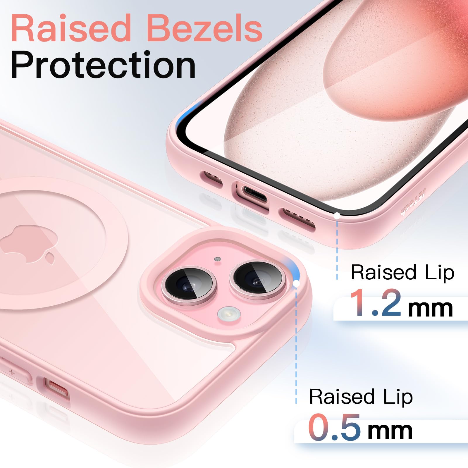 JETech Magnetic Case for iPhone 15 6.1-Inch | MagSafe Compatible | Shockproof & Anti-Scratch | Matte TPU Frame with Clear Back (Pink) | Perfect for Daily Use, Travel & Outdoor Activities