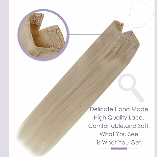 Premium Fish Line Halo Hair Extensions with Invisible Clips - Seamless 100% Human Hair Extensions for Length & Volume - Perfect for Weddings, Parties & Daily Styling