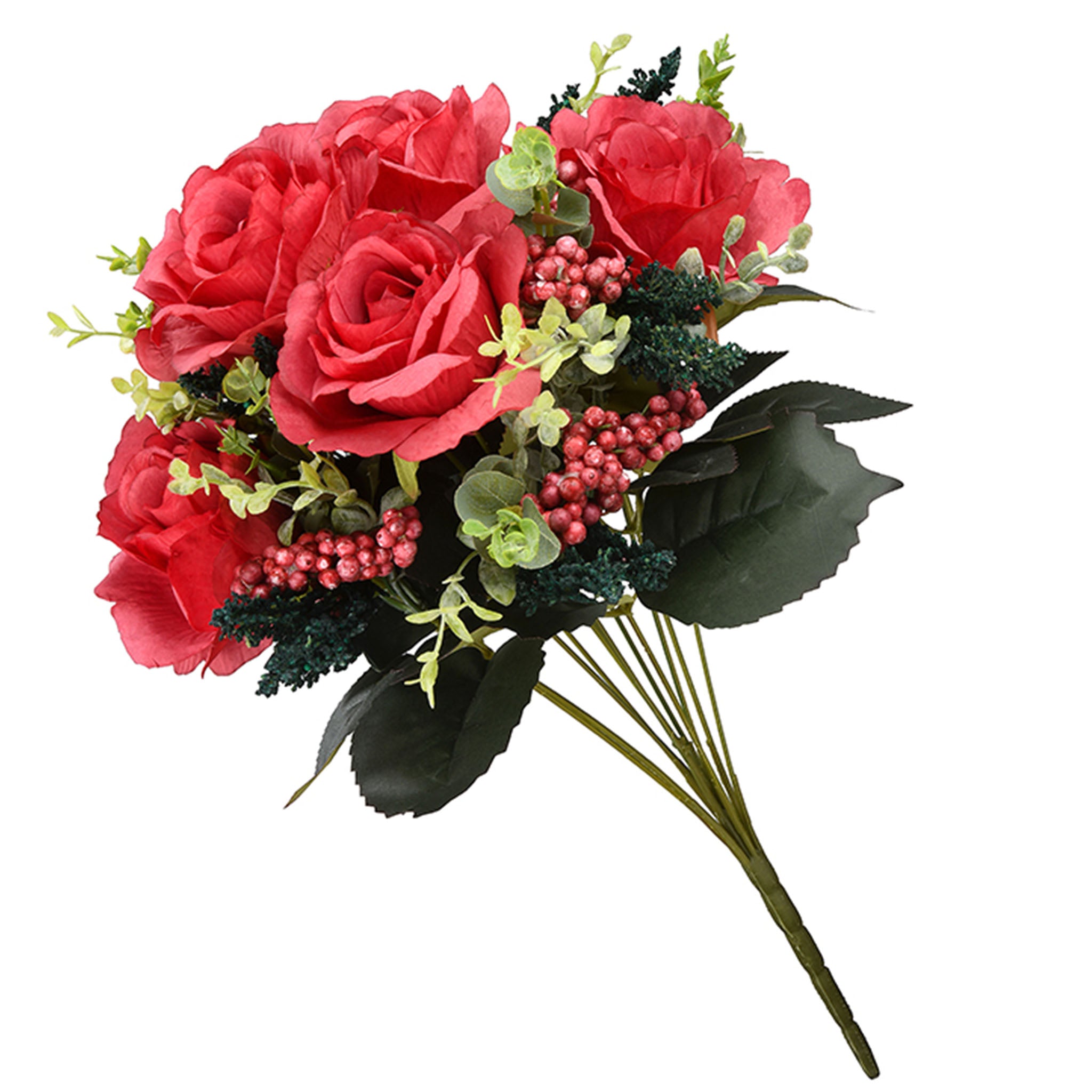 19 Inch Spring Floral Bouquet with Red Roses, Berries & Greenery - Perfect for Weddings, Home Decor & Gift Giving