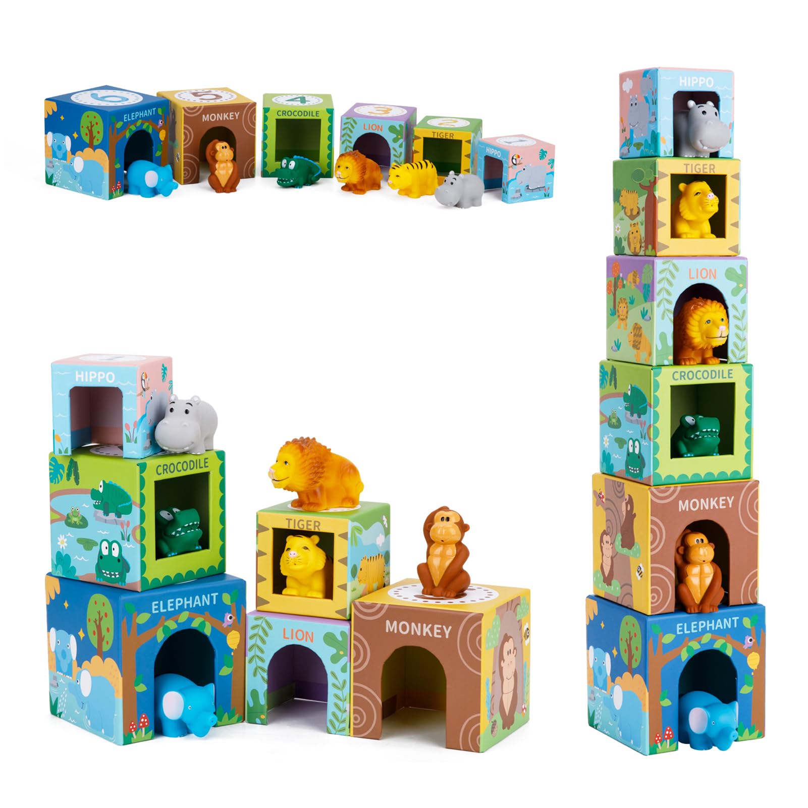 Soft Safari Animal Stacking & Sorting Toys for Toddlers 1-3 Years - Montessori Learning Blocks with Numbers, Bath & Nesting Play for Babies 12-18 Months - Perfect Educational Gift for 1 2 3 Year Old Boys & Girls - Ideal for Preschool Learning, Bathtime Fun & Early Math Development