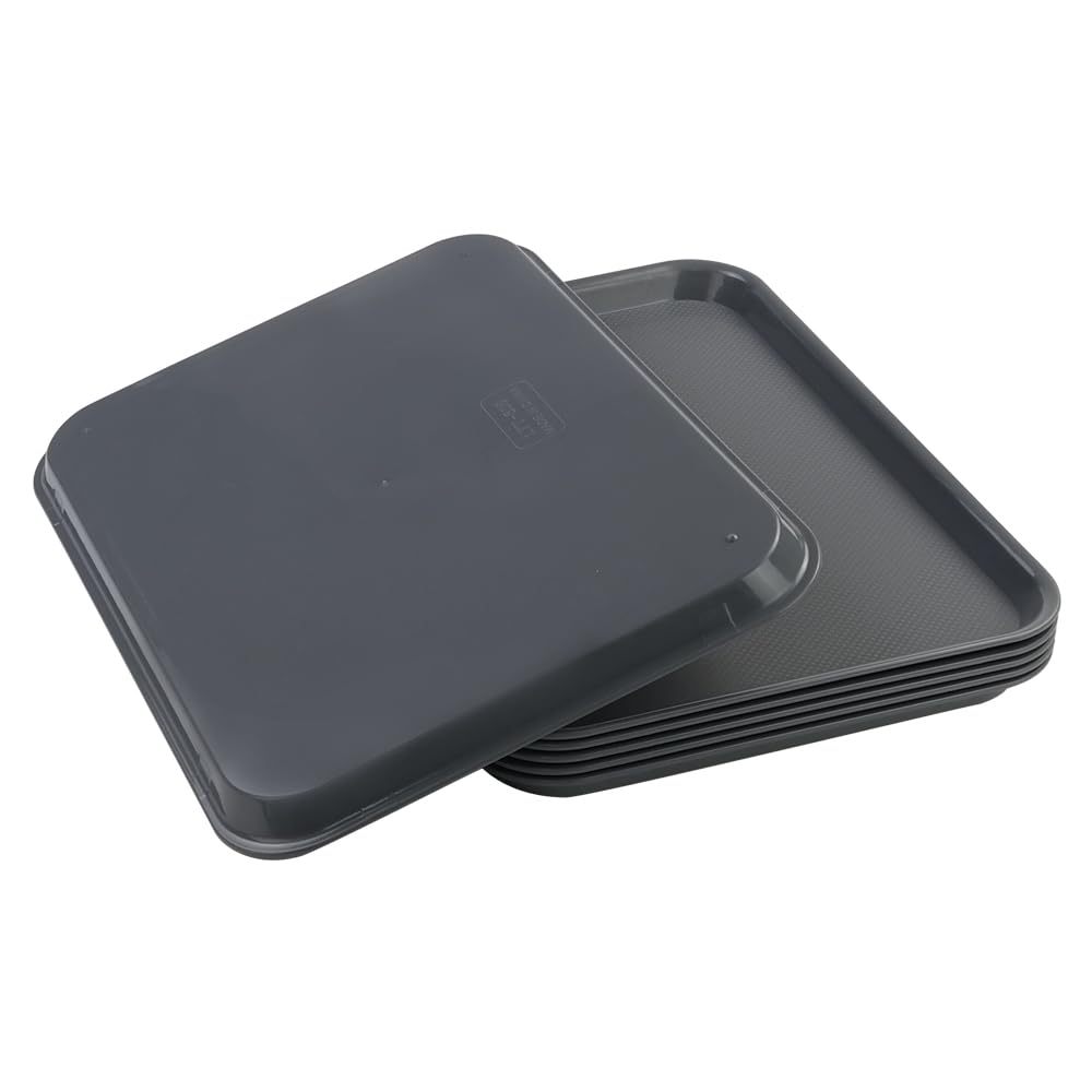 6-Pack Large Plastic Fast Food Serving Trays - Deep Grey | Durable Restaurant Dinnerware for Cafes, Catering & Home Use