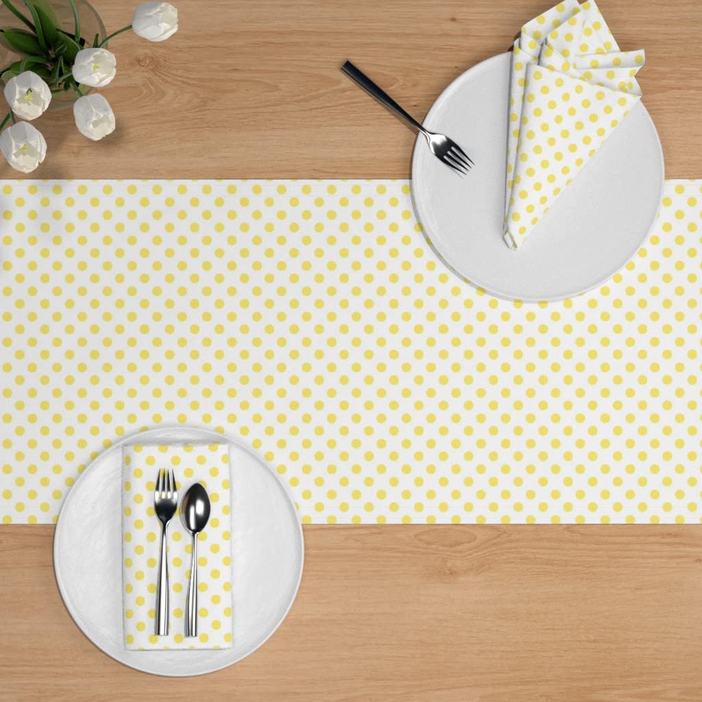 Custom Polka Dot Lemon Yellow Cotton Sateen Table Runner 108