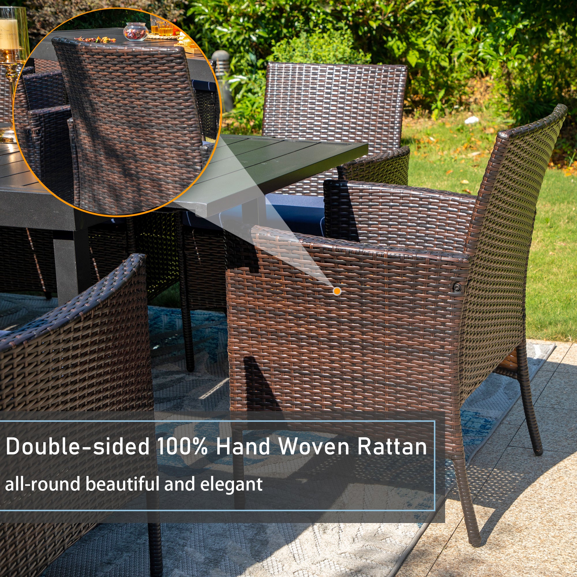 MFSTUDIO 9-Piece Outdoor Patio Dining Set with Extra Large Square Table & Weather-Resistant Cushioned Rattan Chairs - Perfect for Backyard, Garden, Poolside and Outdoor Entertaining