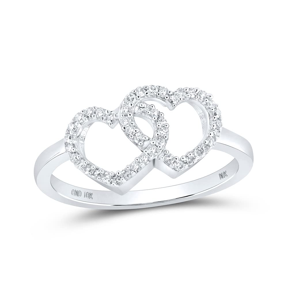 10K White Gold Women's Round Diamond Double Heart Ring - 1/5 CTTW - Perfect for Valentine's Day, Anniversary & Romantic Gifts