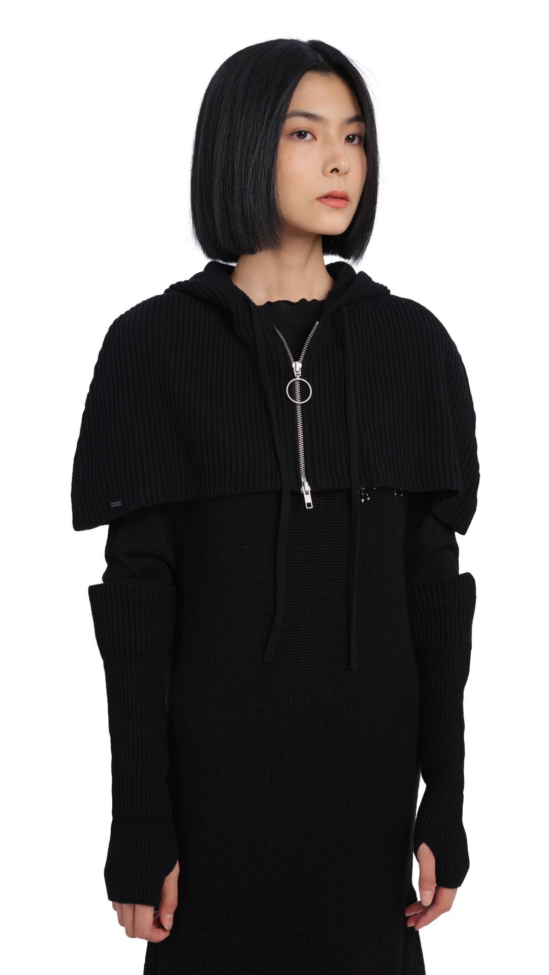 Cropped Hoodie Cape with Arm Warmers - Stylish & Cozy Women's Outerwear for Fall & Winter - Perfect for Layering, Outdoor Activities & Casual Wear