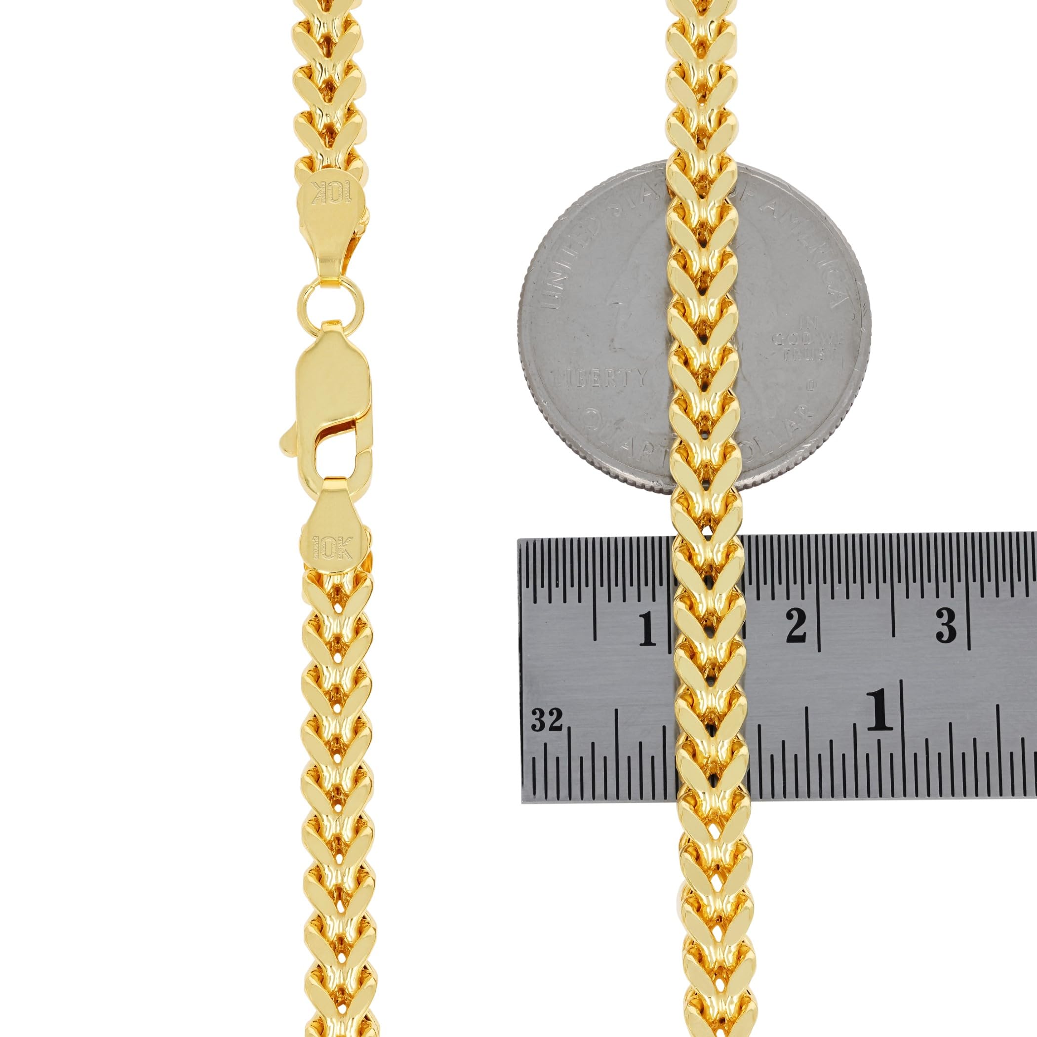 10K Real Yellow Gold Franco Square Box Chain Necklace for Men - 5mm Wheat Chain, 18