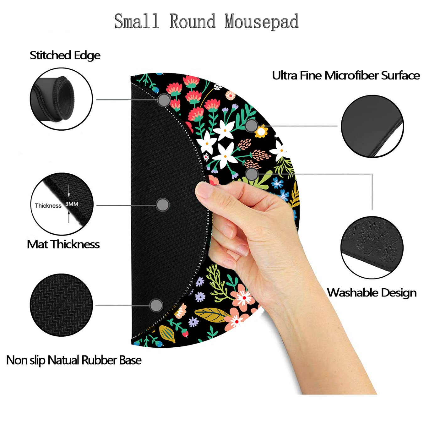 Premium Round Gaming Mouse Pad - Non-Slip Rubber Base with Stitched Edge (7.9x7.9 Inch) for PC, Laptop & Office - Spring Floral Design - Perfect for Gamers & Professionals