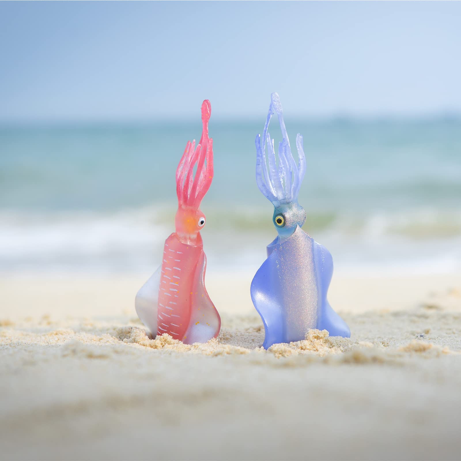 Gemini & Genius 2Pcs Glow in The Dark Squid Toys - Realistic Marine Bioluminescent Cuttlefish Action Figures for Kids | Perfect for Educational Play, Cake Decorations, Swimming Pool & Bathtub Fun, Stocking Stuffers & Ocean-Themed Party Favors