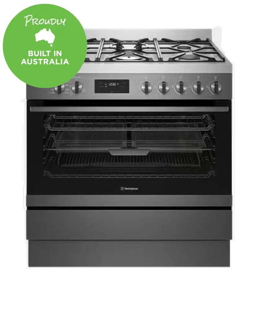 Westinghouse WFE916DSD 90cm Dual Fuel Freestanding Range with AirFry Function - Stainless Steel Gas & Electric Oven for Home Kitchen Cooking, Baking, and Air Frying