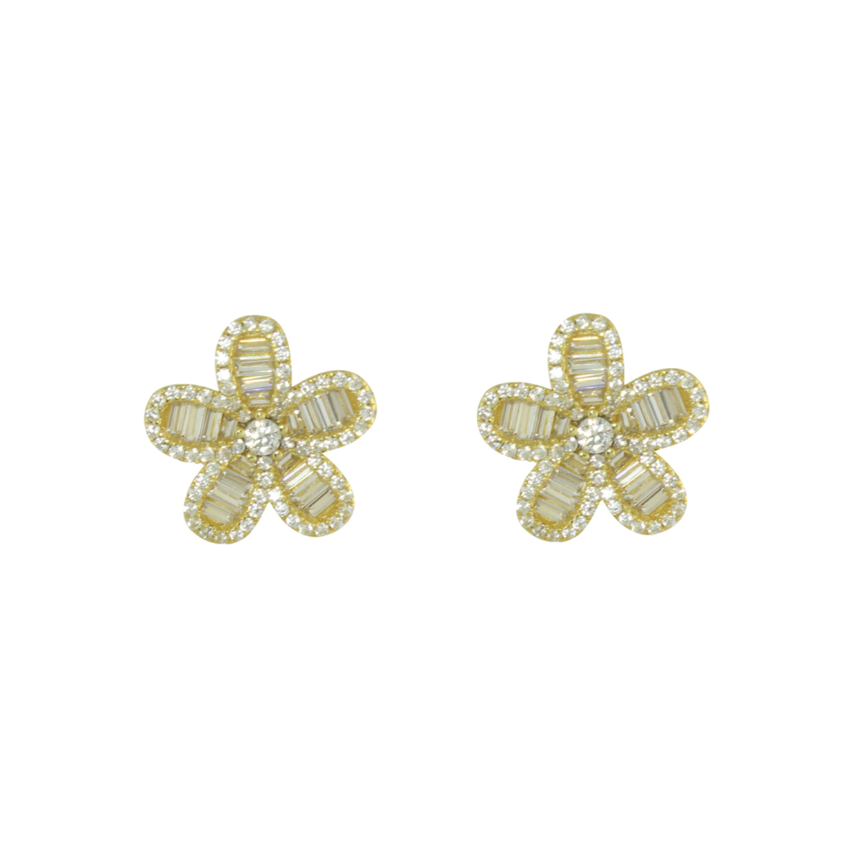 Baguette Flower Stud Earrings for Women - Elegant Cubic Zirconia Floral Earrings for Daily Wear, Parties & Gifts