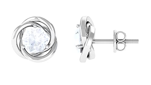 5X5 MM Round Moonstone Stud Earrings for Women - 14K Solid Gold Solitaire Swirl Studs - Perfect for Everyday Wear, Parties & Gifts