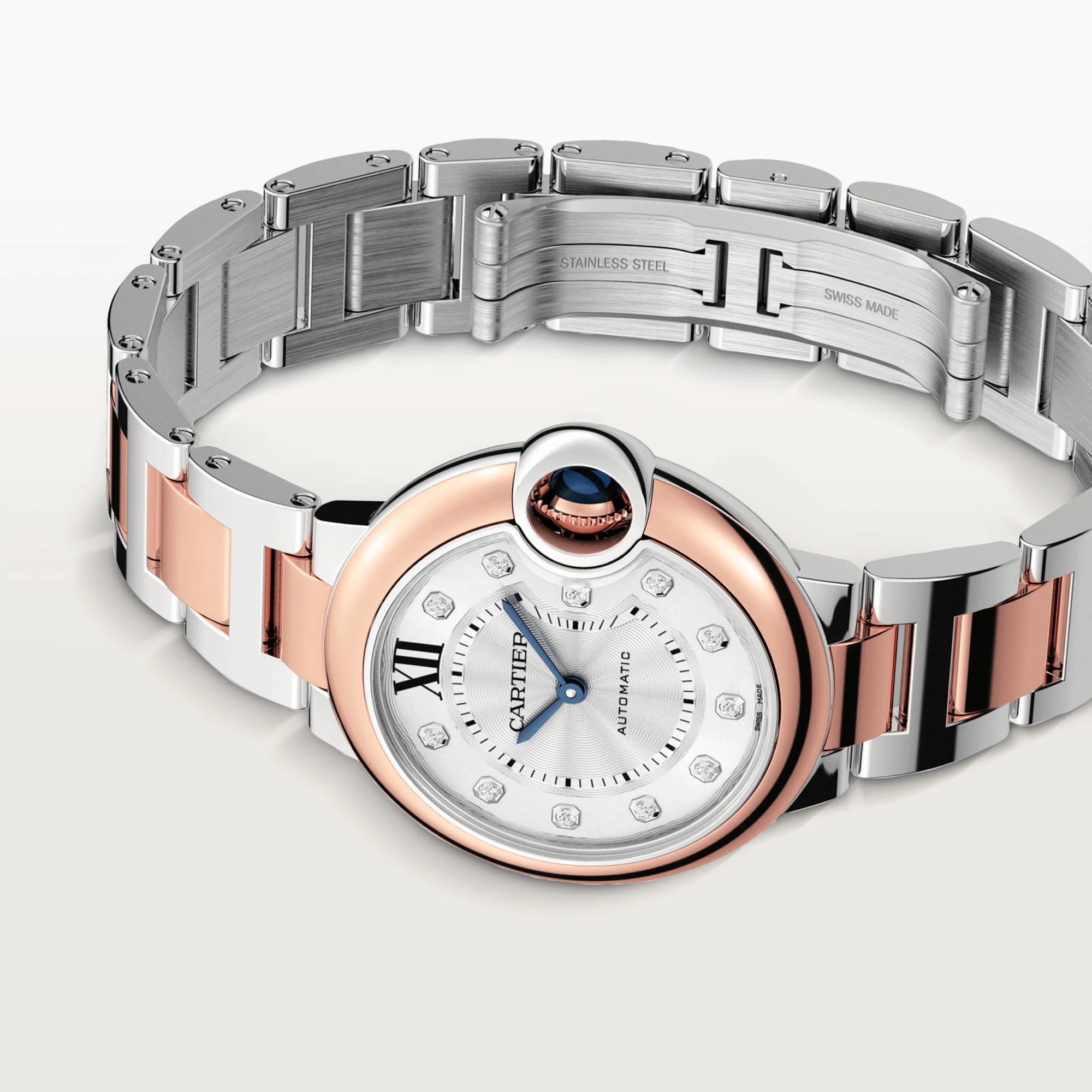 Cartier Ballon Bleu 33mm Women's Watch - Stainless Steel & Rose Gold with Diamonds | Luxury Dress Watch for Women, Perfect for Weddings, Parties & Special Occasions