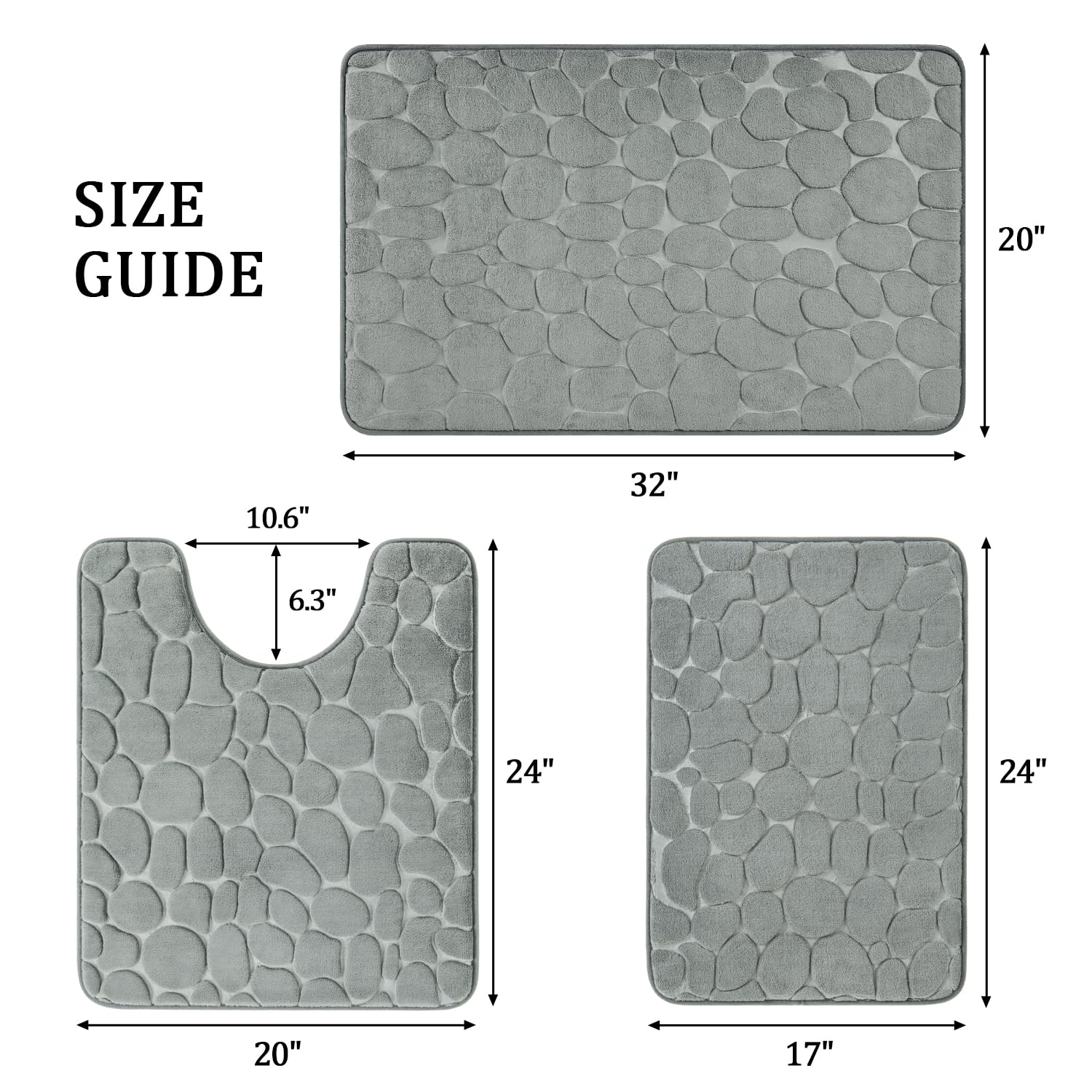 YIHOUSE 3-Piece Memory Foam Bathroom Rugs Set - Non-Slip, Washable for Tub & Floor
