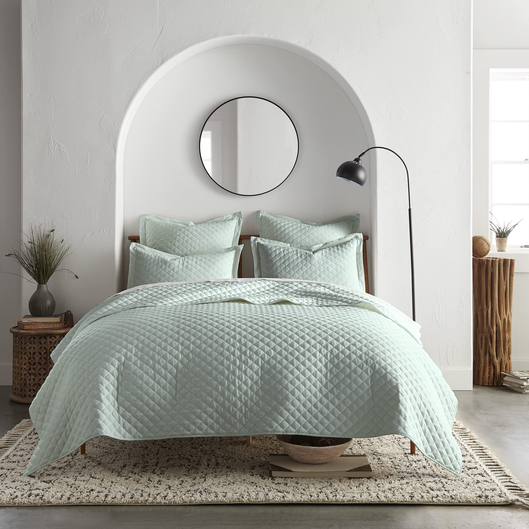Levtex Home Austin Reversible Diamond Quilt Set - Full/Queen Size (88x92in) with 2 Standard Shams (20x26in) - Linen Cotton Blend Bedding - Spa Style Luxury Quilt for Master Bedroom & Guest Room Decor