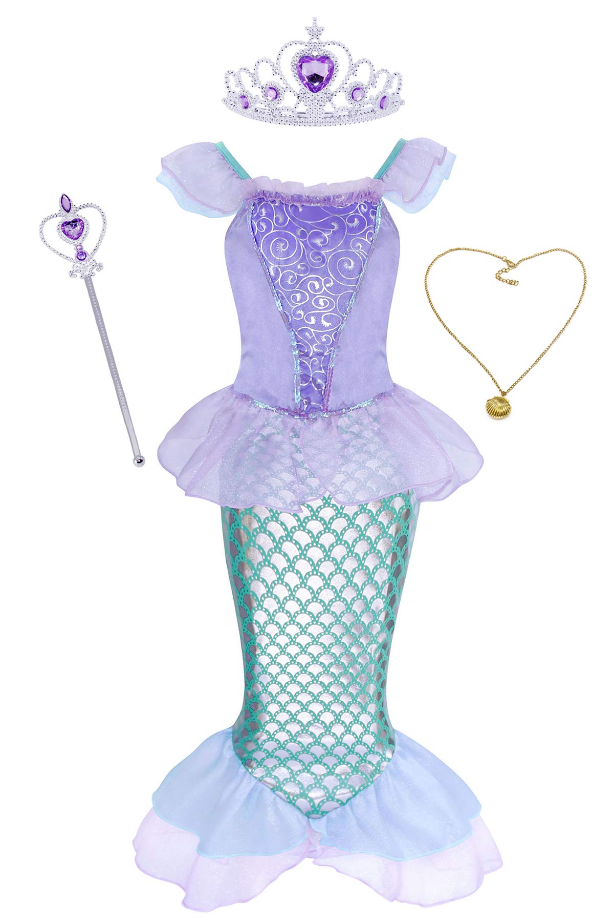 **AmzBarley Little Girls Mermaid Costume Set - Princess Birthday Party Dress, Christmas Outfit with Accessories | Perfect for Dress-Up, Halloween & Themed Parties**