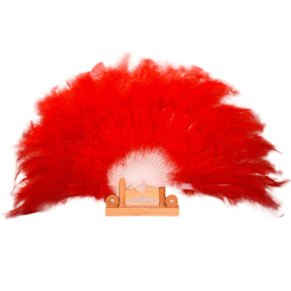 2pcs Elegant Large Feather Folding Hand Fans - Red Wedding Showgirl Dance Fans for Costume Accessories, Burlesque Performances & Home Decor