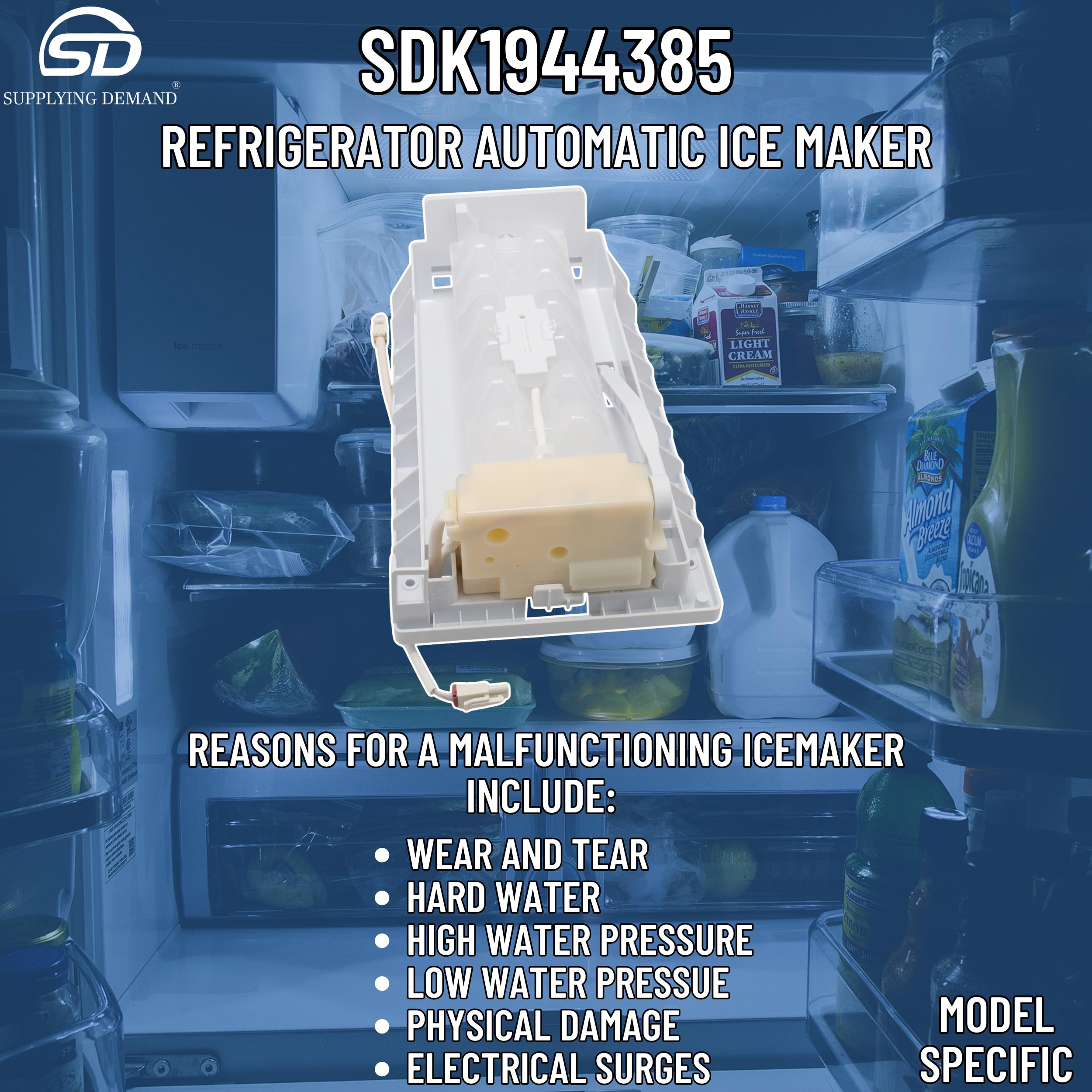 Original Refrigerator Automatic Ice Maker Replacement - Compatible with K1944385 & B01521291 Models - Perfect for Home Kitchen, Office, and Commercial Use