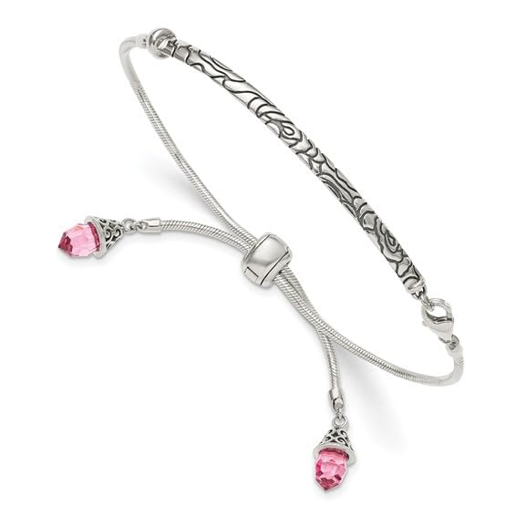 Sterling Silver Pink Crystal Adjustable Bracelet for Women - Elegant Adjustable Charm Bracelet Gift for Birthday, Anniversary & Special Occasions
