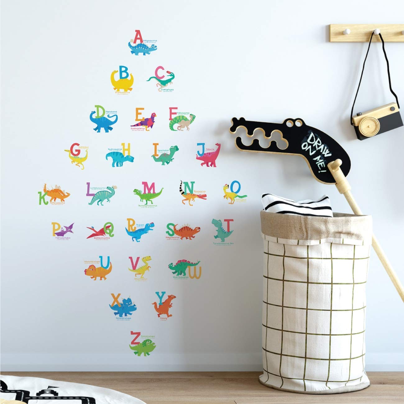 Dinosaur Alphabet Wall Stickers for Kids - DECOWALL DS-8033 A-Z Peel & Stick Nursery Decor, Removable Wall Decals for Bedroom, Living Room, Playroom - Fun Educational Room Decor for Toddlers & Preschoolers