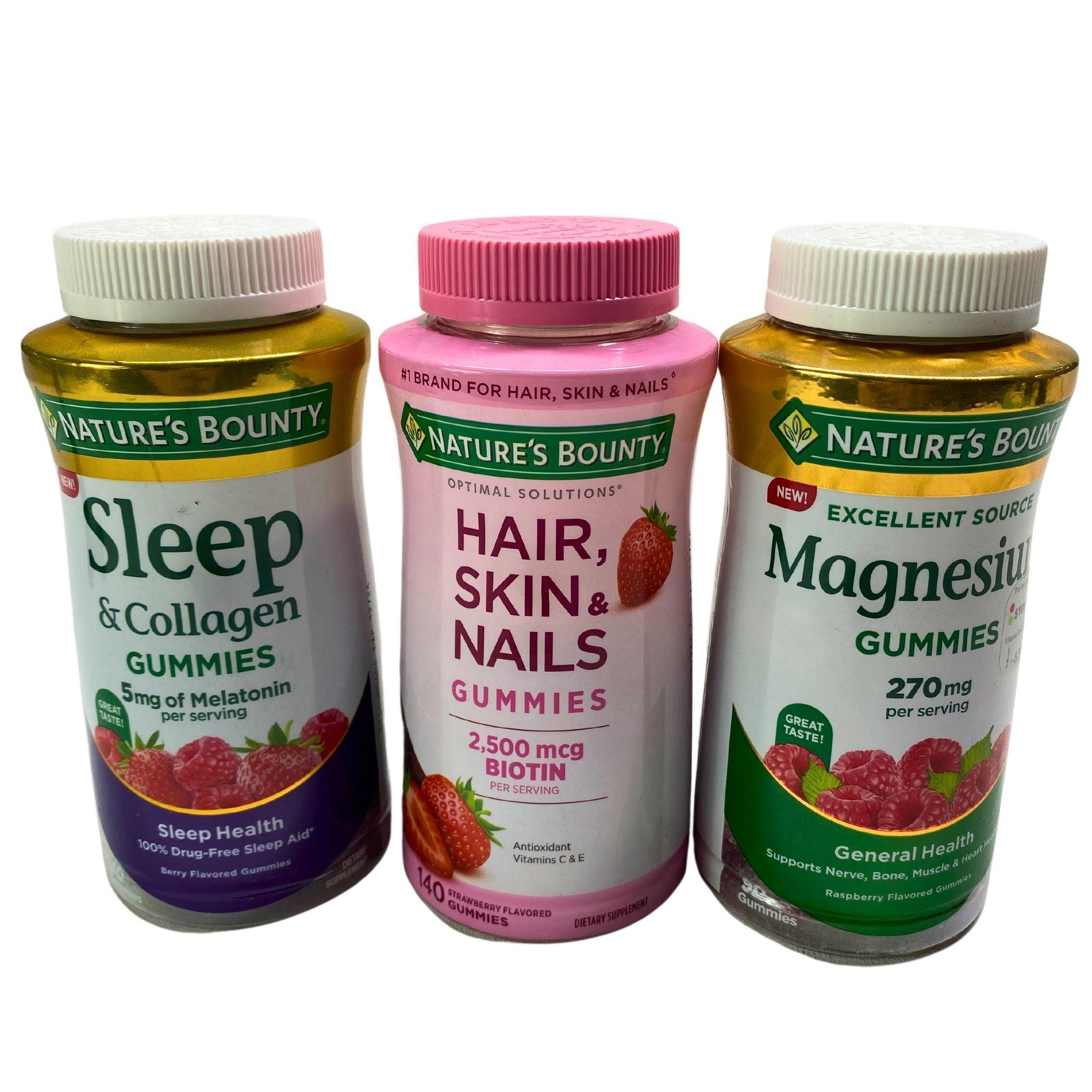 Nature's Bounty Gummies Variety Pack - 140 Sleep & Collagen Gummies, 140 Hair Skin & Nails Gummies, 90 Magnesium Gummies (46 Count) - Perfect for Nighttime Relaxation, Beauty Support & Stress Relief