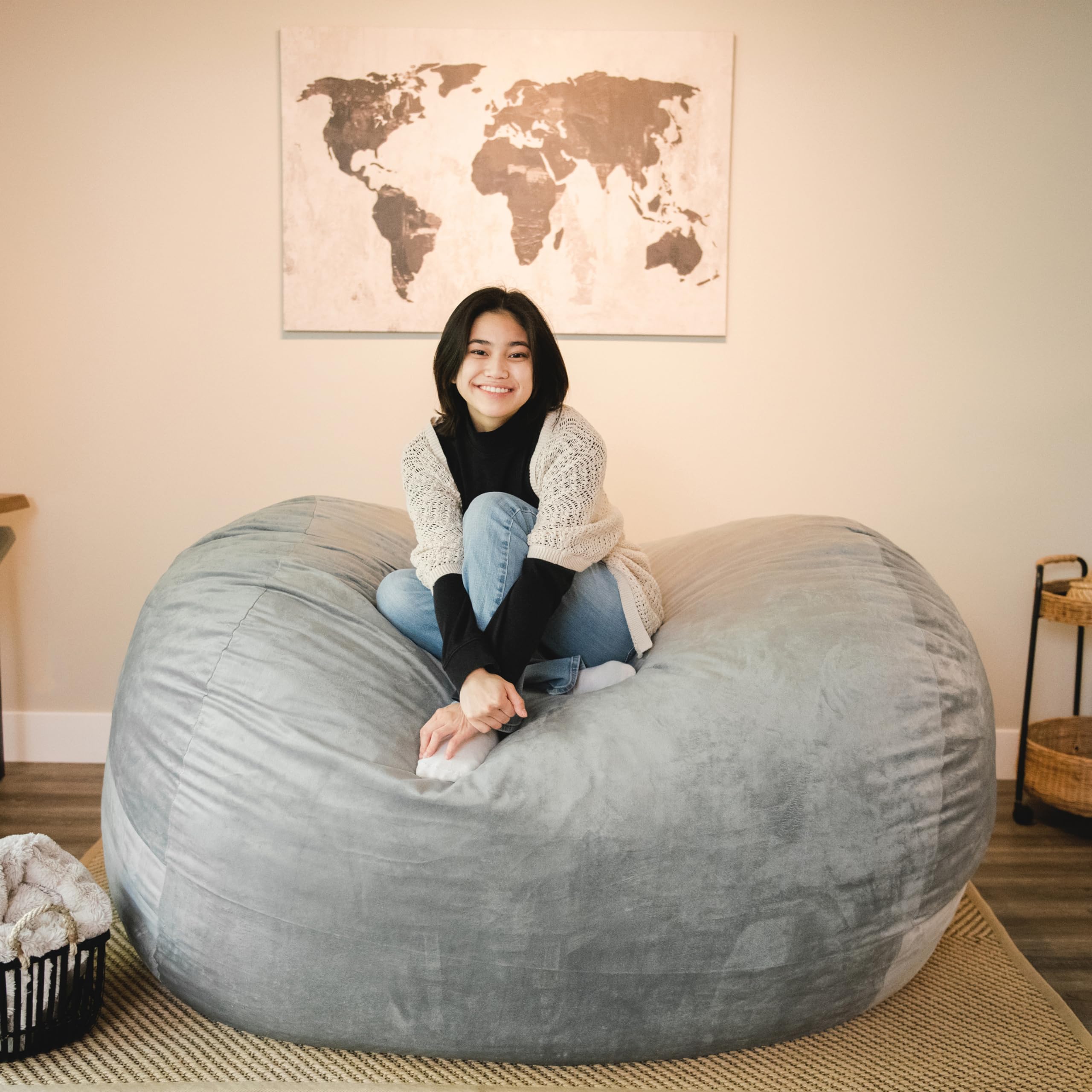 Big Joe Fuf XL Bean Bag Chair Cover Only - Machine Washable Gray Plush Soft Polyester Replacement Cover - Perfect for Kids' Rooms, Dorm Decor & Game Rooms