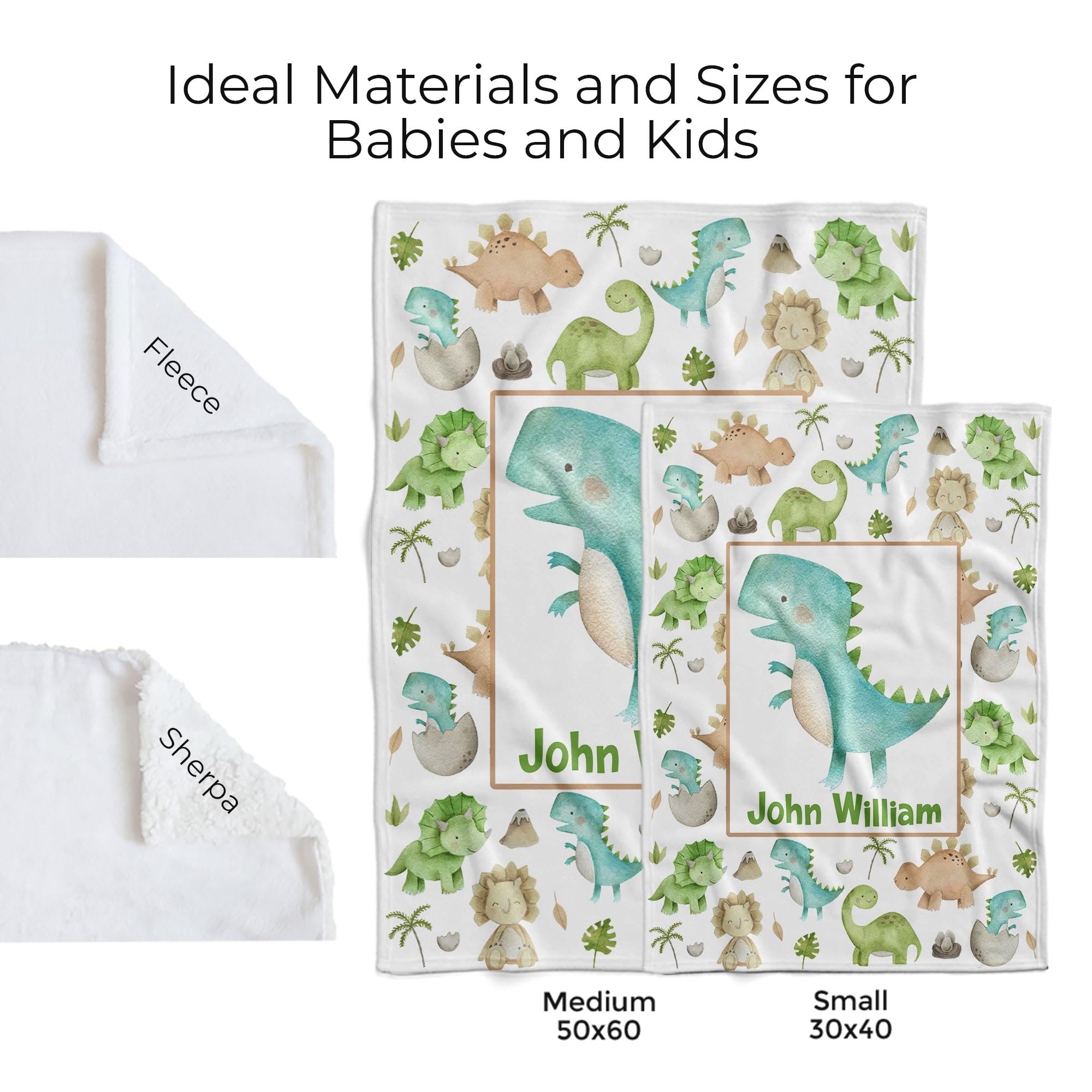 MDPrints Personalized Dinosaur Baby Blankets for Boys - Custom Name Embroidered Fleece Blanket - Soft & Cozy Newborn Gift for Baby Showers, Birthdays & Nursery Decor