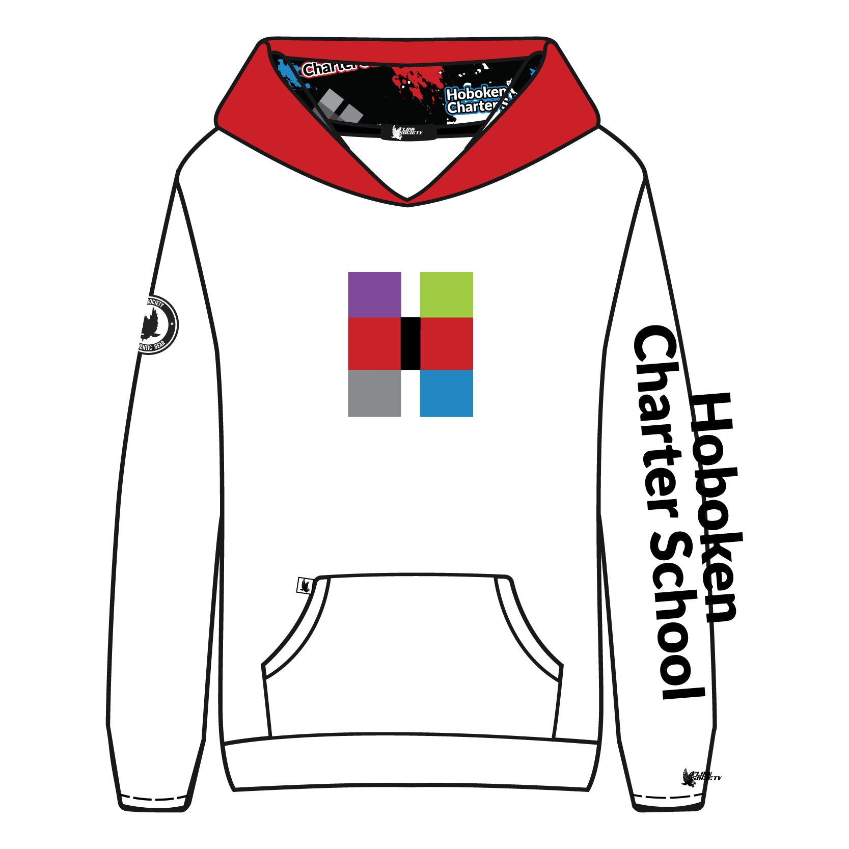 Youth & Adult Hoboken Charter School White Hoodie - Comfortable Unisex Pullover for Casual Wear, School Spirit, and Everyday Outfits
