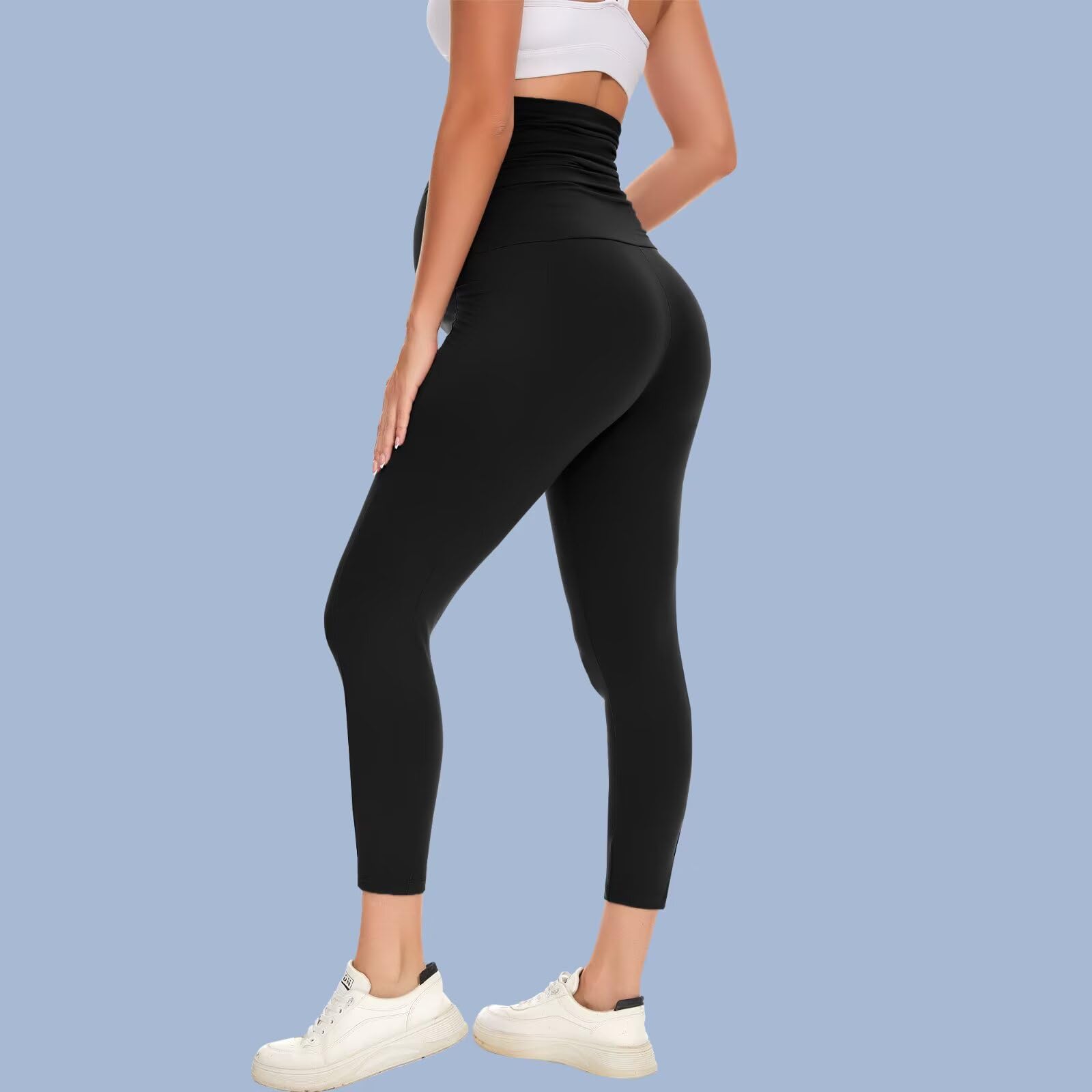 Happy Angel 2/3/4 Pack Maternity Leggings with Pockets - Over The Belly Pregnancy Yoga Pants for Women, Black Workout & Lounge Wear - Perfect for Prenatal Exercise, Office & Everyday Comfort