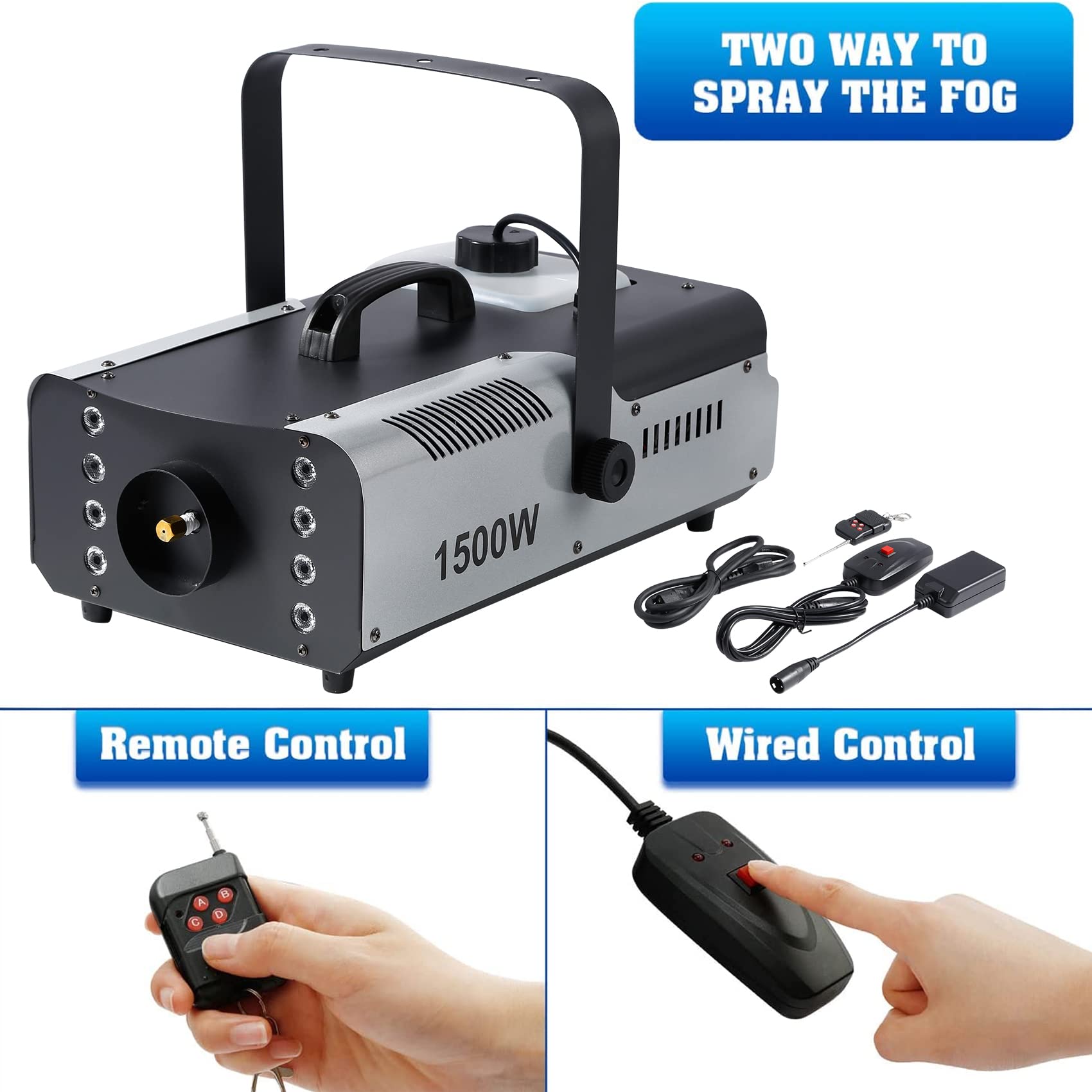 1500W TCFUNDY Fog Machine with RGB 8 LED Lights & Remote Control - Perfect for DJ Shows, Halloween Parties, Wedding Events, and Stage Performances
