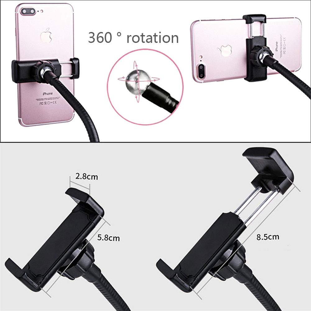 Universal Desktop Selfie Ring Light with Flexible Phone Holder & Adjustable Stand - LED Beauty Light for Live Streaming, Video Calls, YouTube Videos & Makeup (Black)