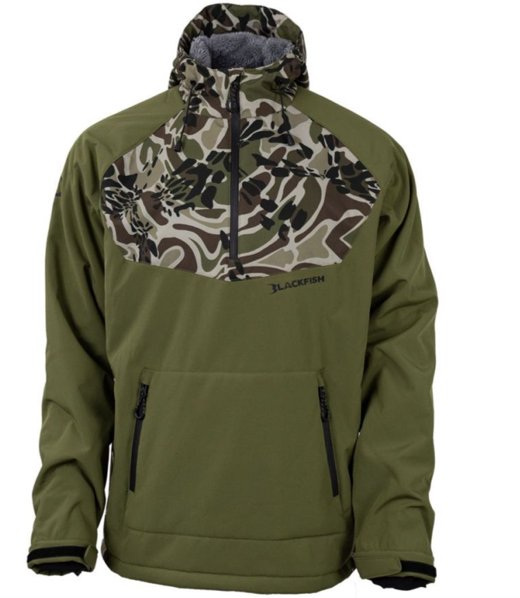 Blackfish Gale Softshell Pullover Jacket - Lightweight Water-Resistant Outdoor Windbreaker for Hiking, Camping & Fishing (Green/Prym1, OS Woods, Size M)
