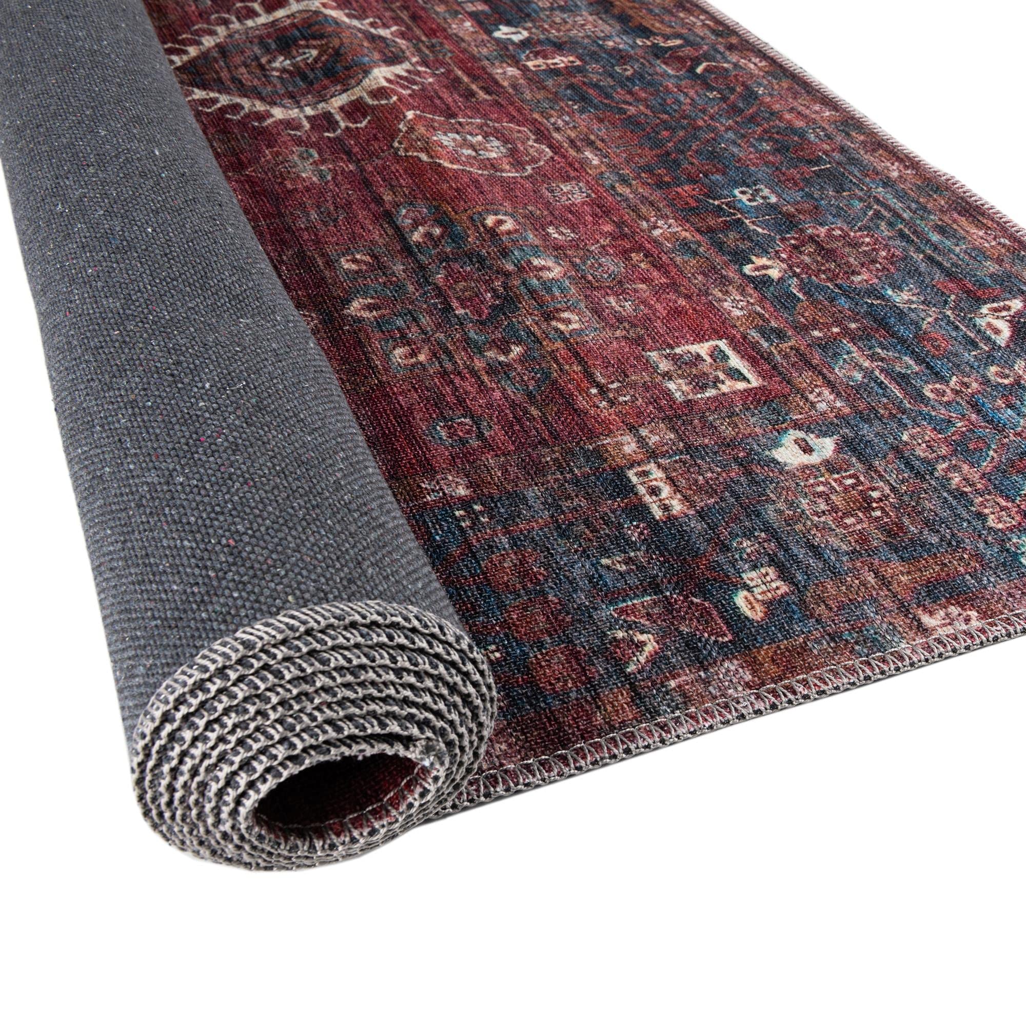 Washable Low-Pile Area Rug 10x13 Feet - Rust Red Modern Maahru Collection for Living Room, Dining Room & Open Floor Plans | Pet-Friendly & Easy Clean Home Decor