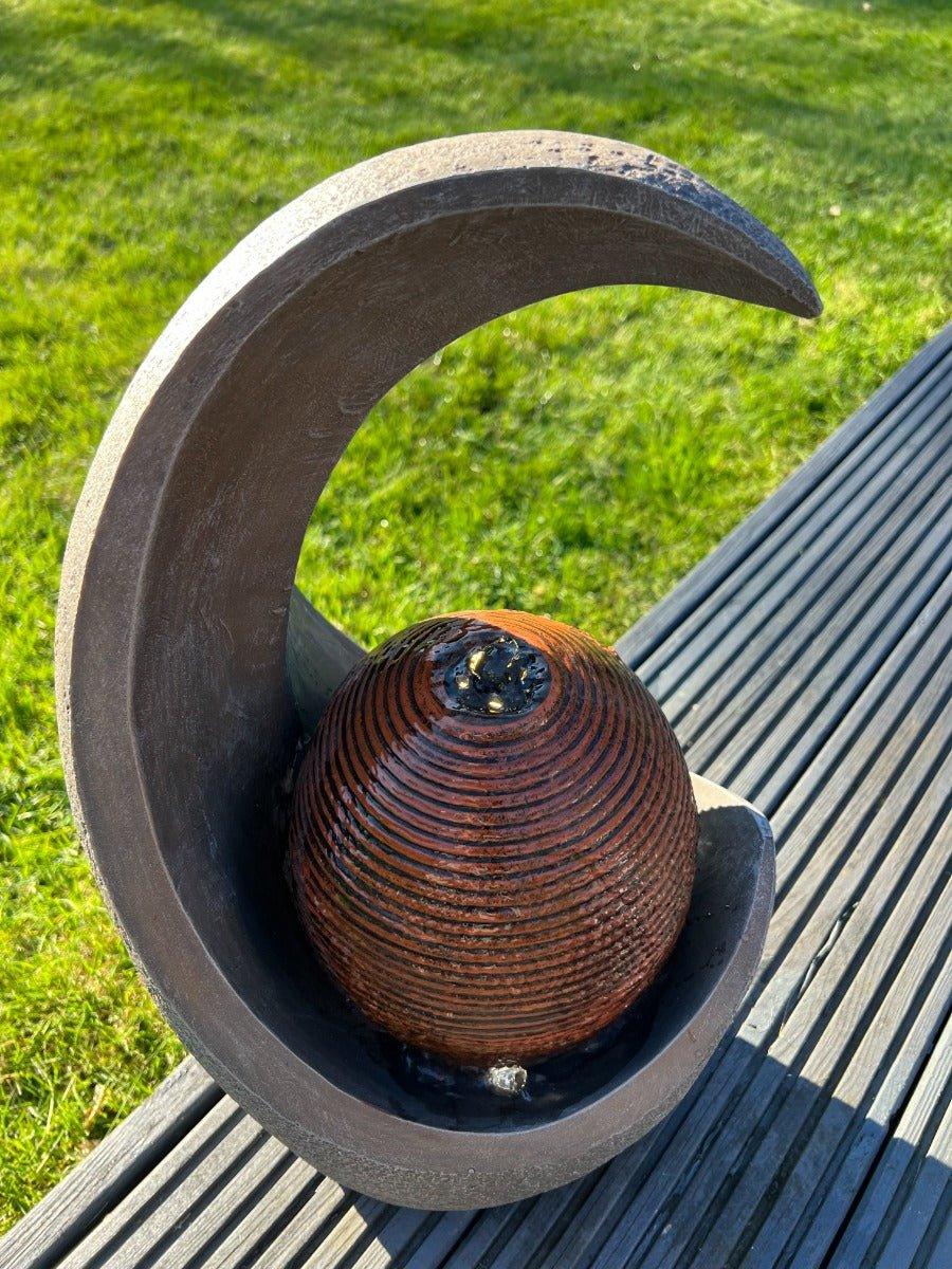 Solar Powered Open Vase Moon-Shaped Water Fountain with LED Lights - 49x28x22.5cm Outdoor Garden Decor for Patio, Yard & Landscape