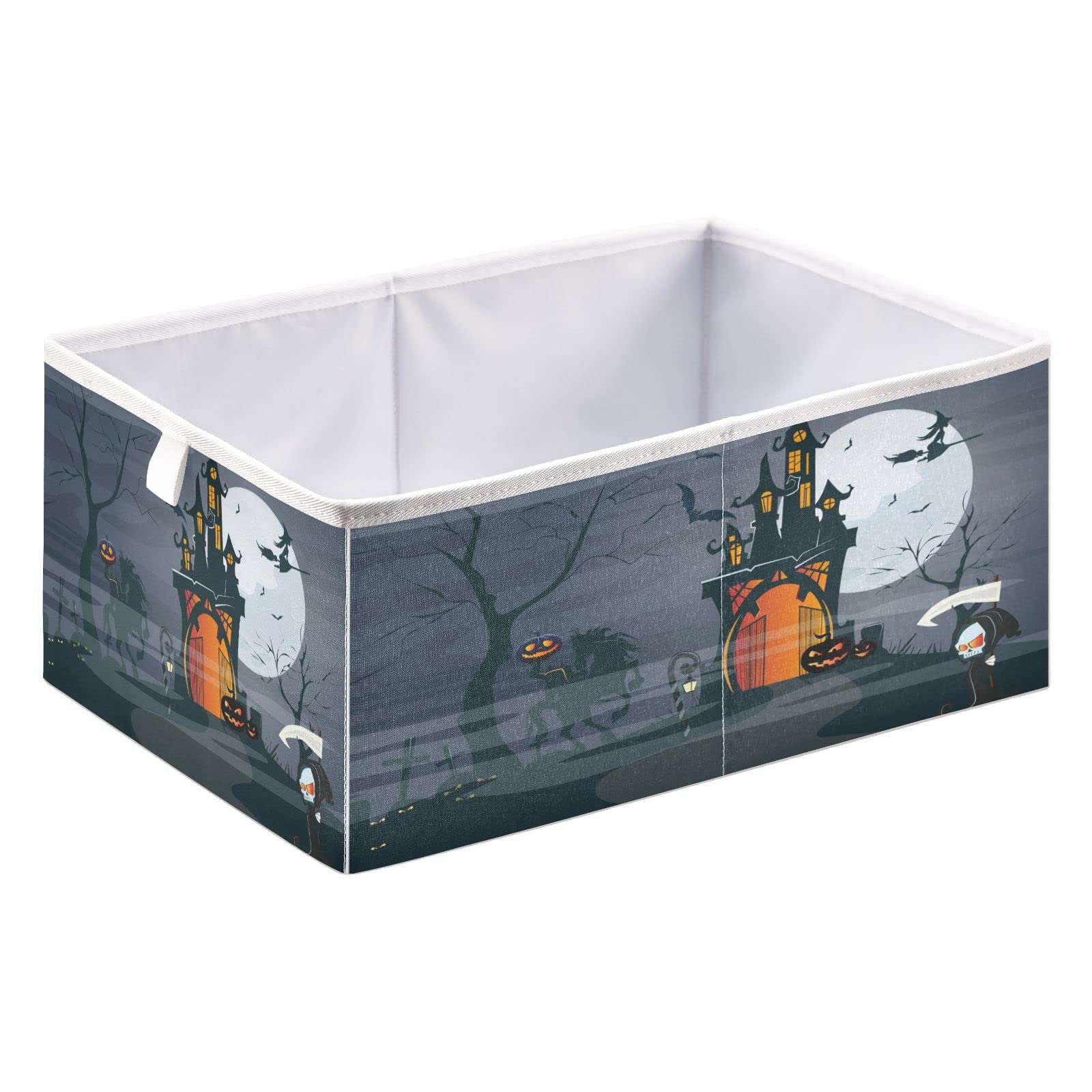 Haunted House Halloween Storage Baskets - Foldable Collapsible Storage Box Organizer for Shelves, Pantry, Bathroom & Nursery (16 x 11 Inch) - Perfect for Toys, Baby Clothes & Home Organization