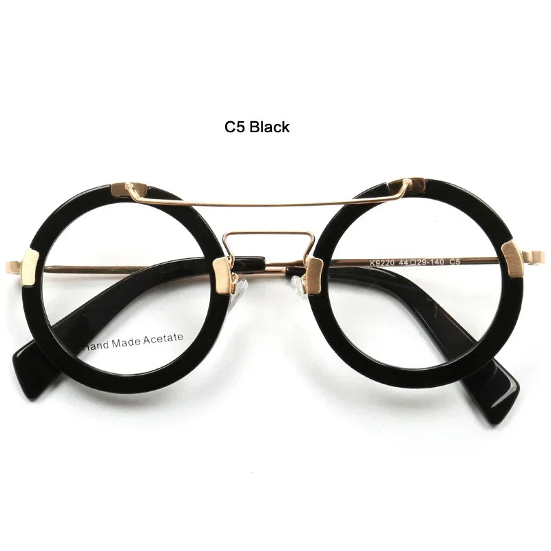 Aror Women's Full Rim Round Double Bridge Acetate Titanium Eyeglasses Frame 49220 | Lightweight & Durable Glasses for Work, Reading & Fashion Accessories