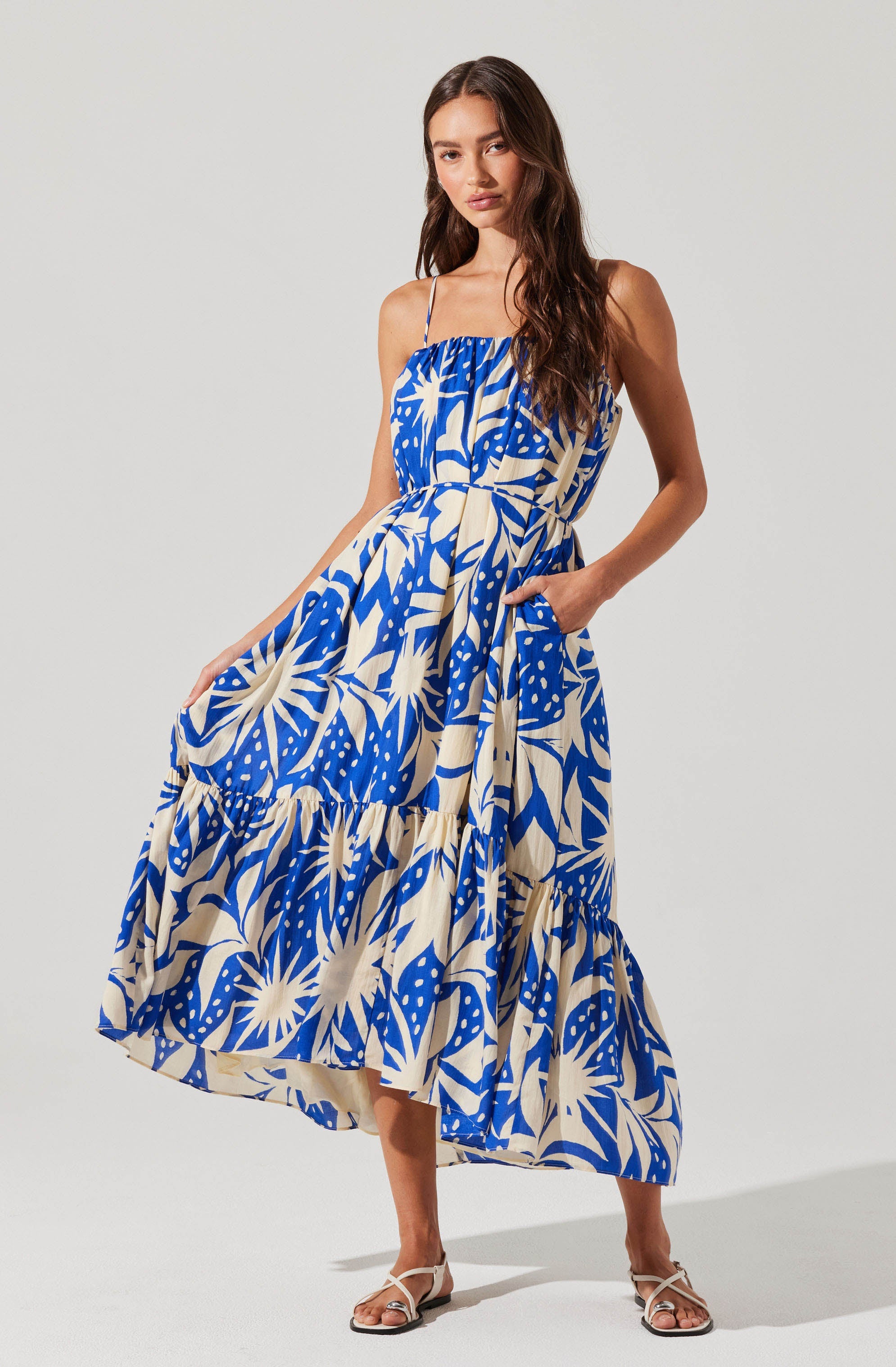 Sarina Women's Linen Blend Maxi Dress - Flowy Summer Beach Dress with Pockets for Vacation, Wedding & Casual Wear