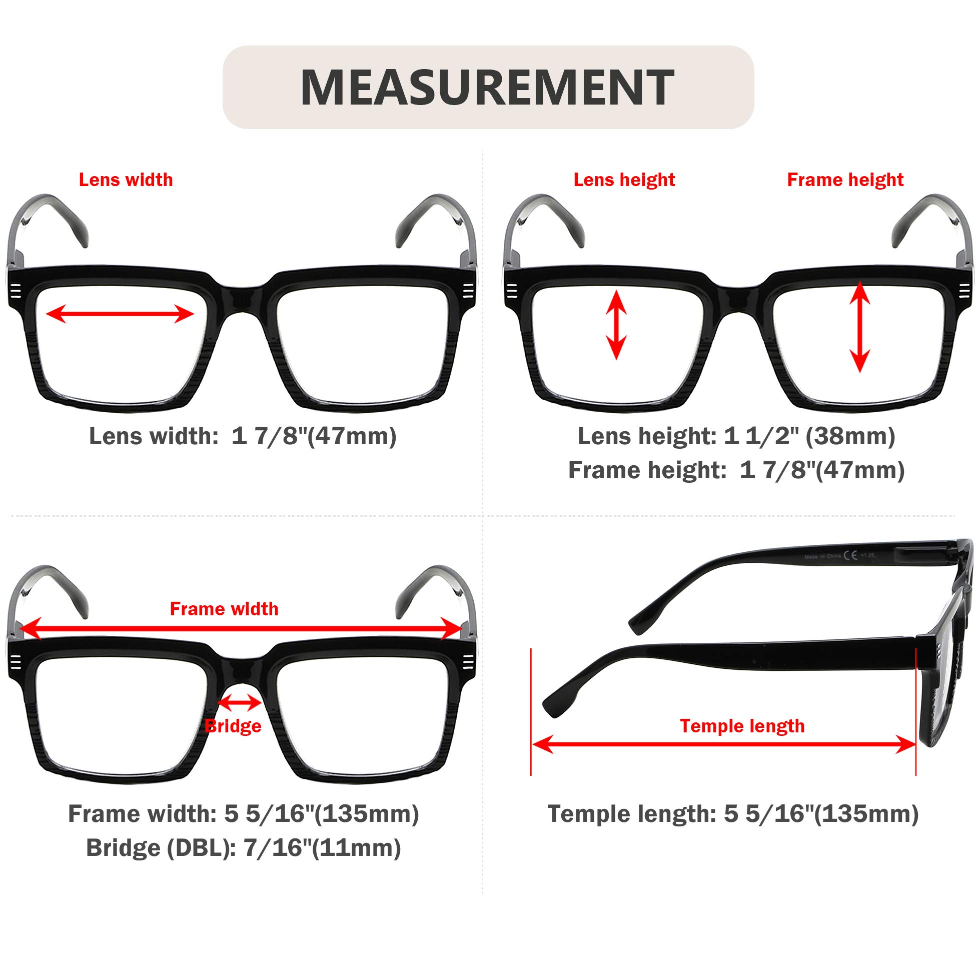 CessBlu Women's 4-Pack Fashionable Oversized Square Reading Glasses - Lightweight & Stylish for Reading, Working, and Daily Use