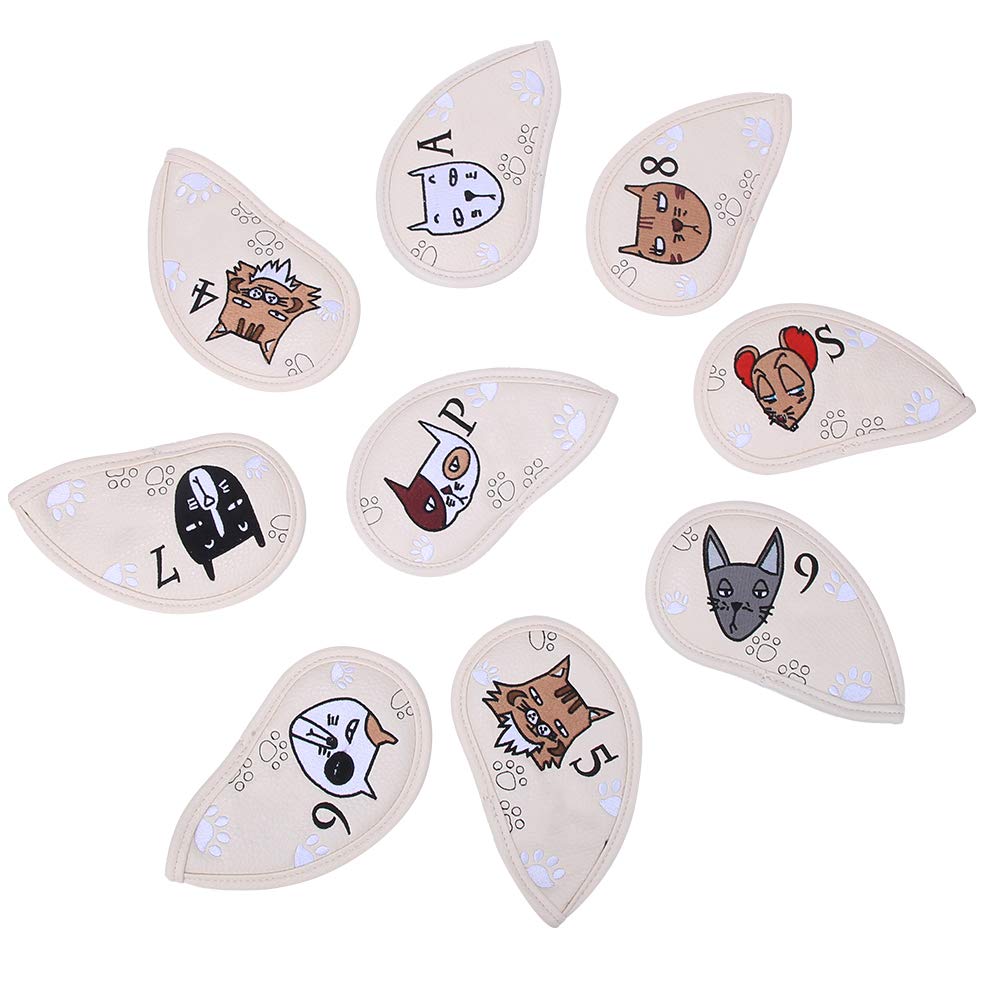 Premium 9-Piece PU Leather Golf Iron Head Covers Set - Waterproof, Embroidery Design, Durable Synthetic Leather for Club Protection (White) | Ideal for Golf Course, Driving Range & Travel Accessories