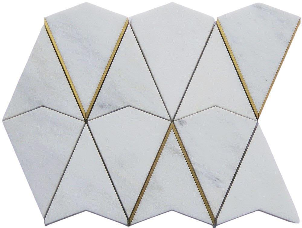 Premium Inlay Brass Gold Calacatta Marble Tile - Luxury Flooring & Wall Decor for Bathroom, Kitchen & Living Room