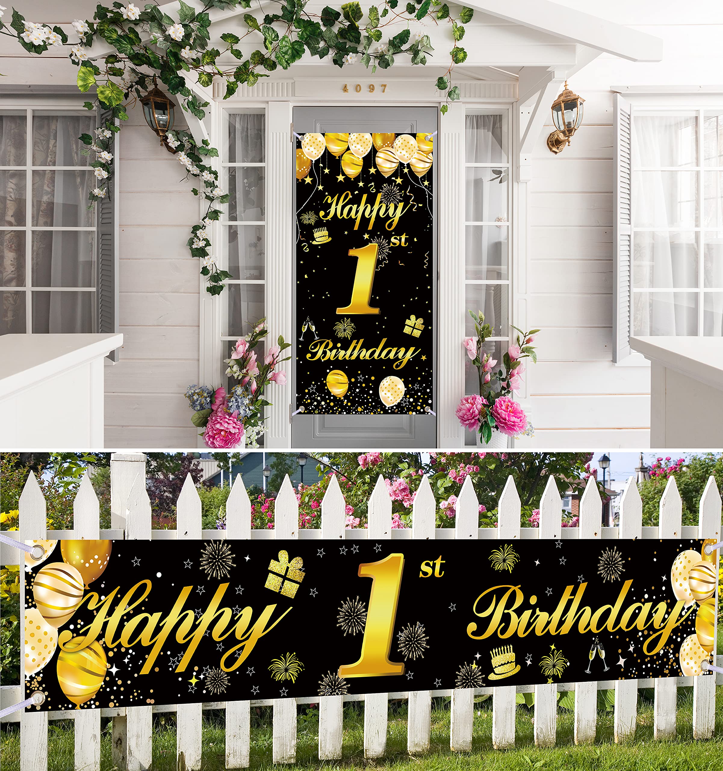 1st Happy Birthday Door Banner - Blue & Gold Birthday Decorations for Men - Party Backdrop & Wall Decor - Perfect for 1st Birthday Parties, Baby Showers & Gender Reveals